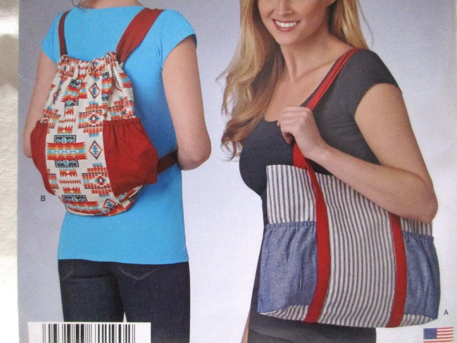 Simplicity Pattern A1190 One Size Tote Bag Drawstring Backpack School Uncut