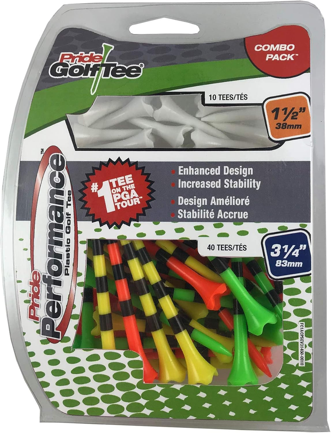 Pride Performance Plastic Golf Tees - Combo 50 Pack - 40 3-1/4” and 10 1-1/2”