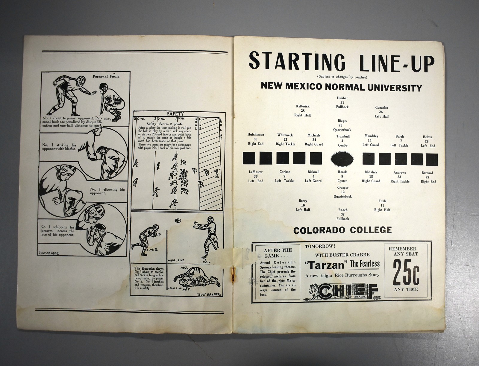 New Mexico Normal University vs Colorado College October 20th 1933 Game Program
