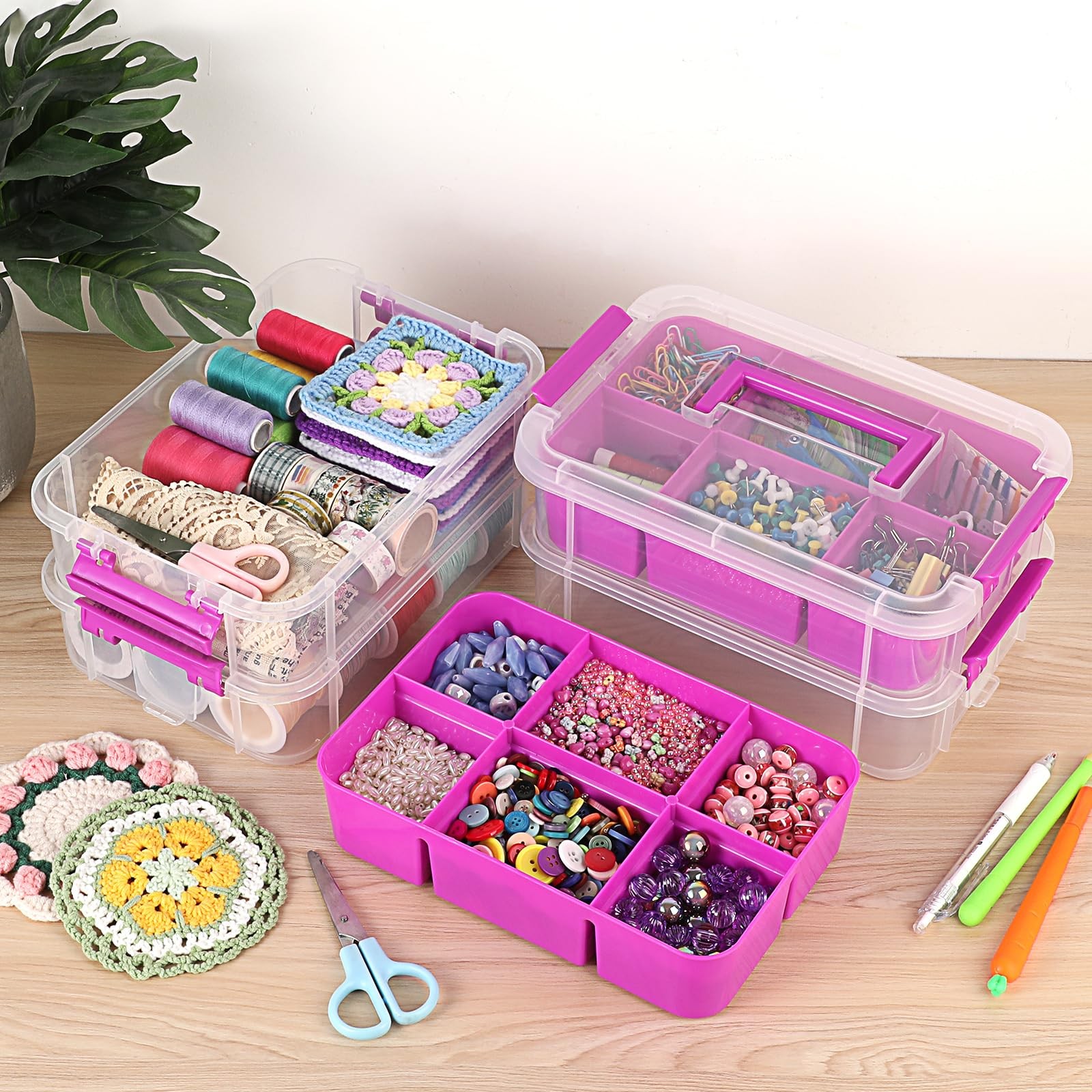 4-Tiers Plastic Stack Carry Storage Containers wih Handle Lids