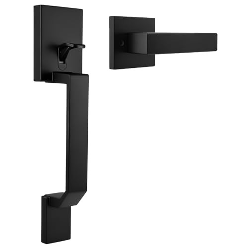 Black Front Entry Handle, Single Cylinder Front Only, Door Handle Matte Black