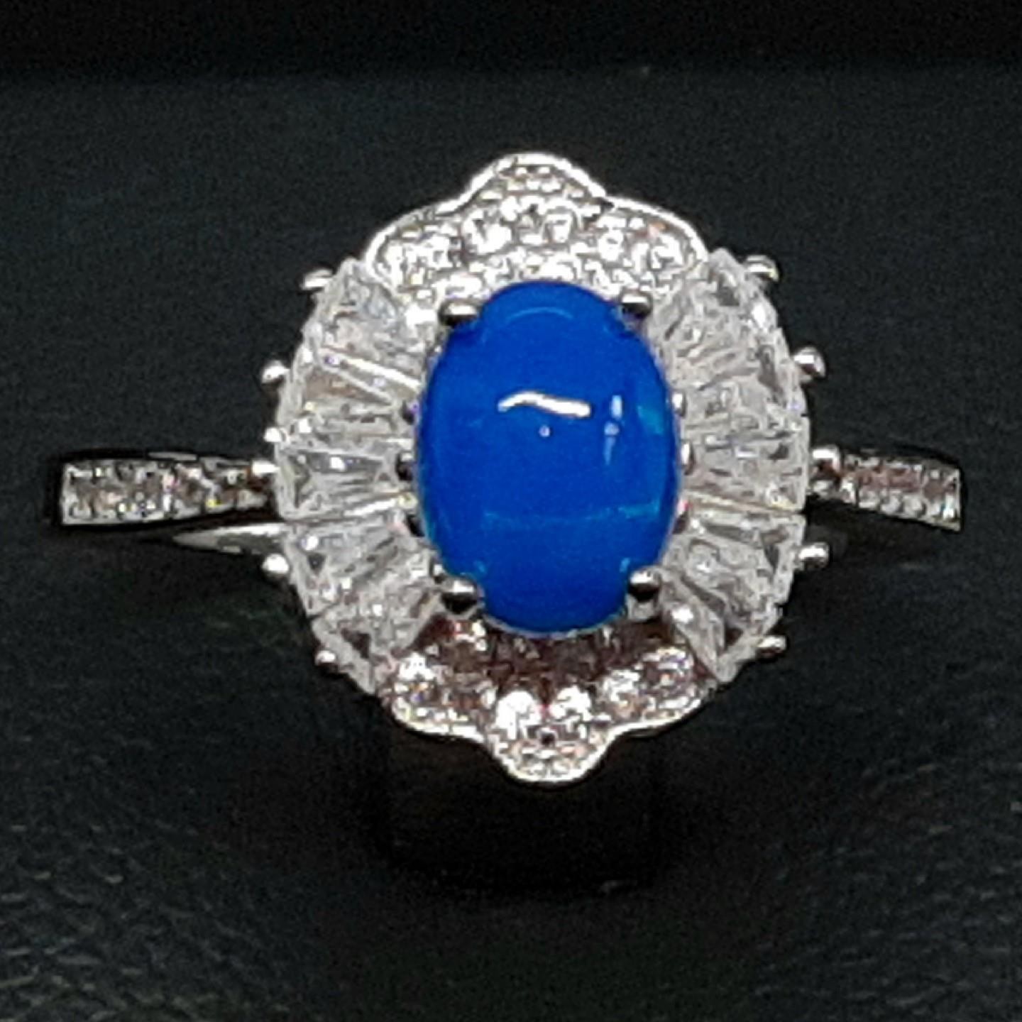 World Class 1.75ctw Blue Opal & White Sapphire Baguette 925 Silver Ring Size 9