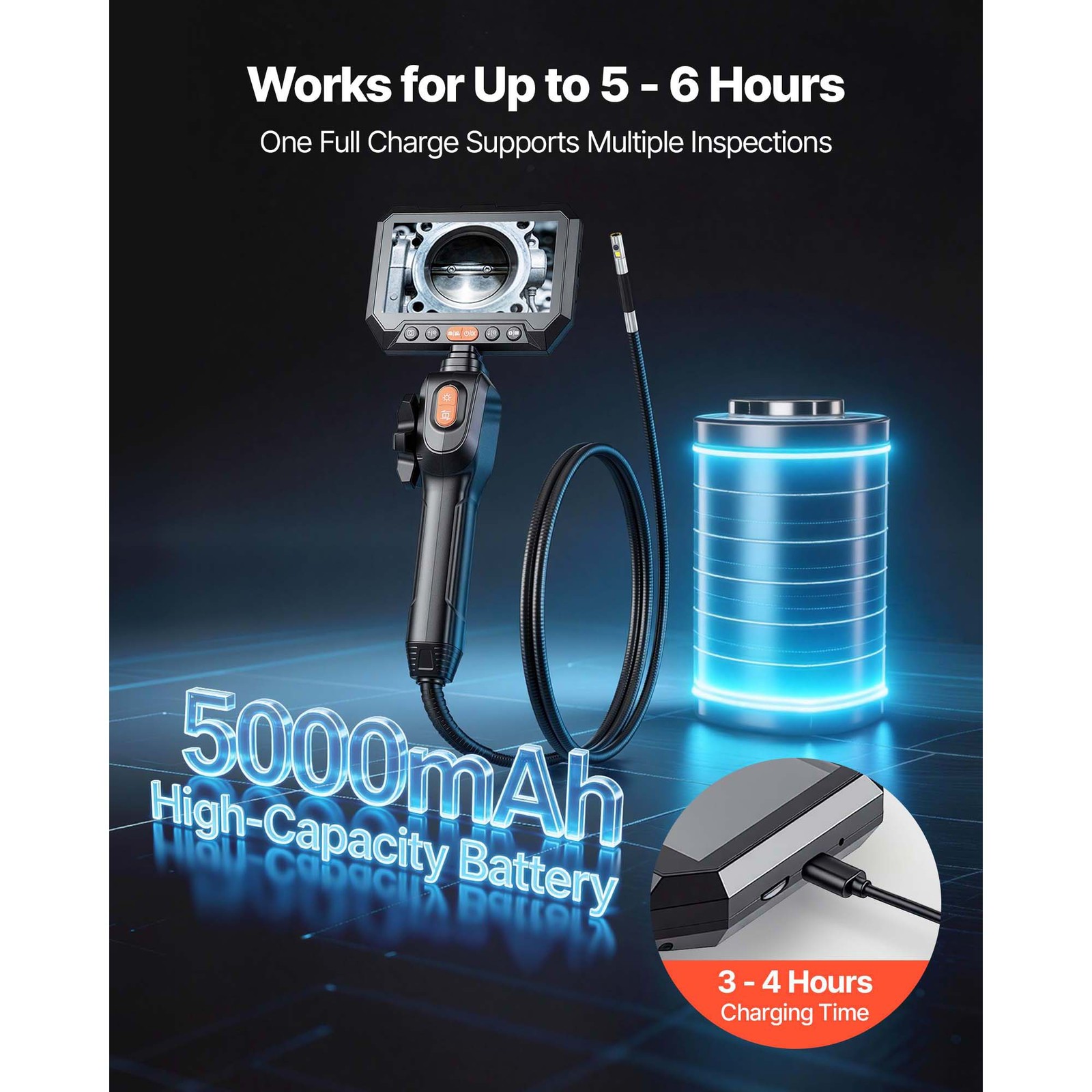 Uimoso Dual-Lens 2-Way Articulating Endoscope with 5" Split-Screen Display