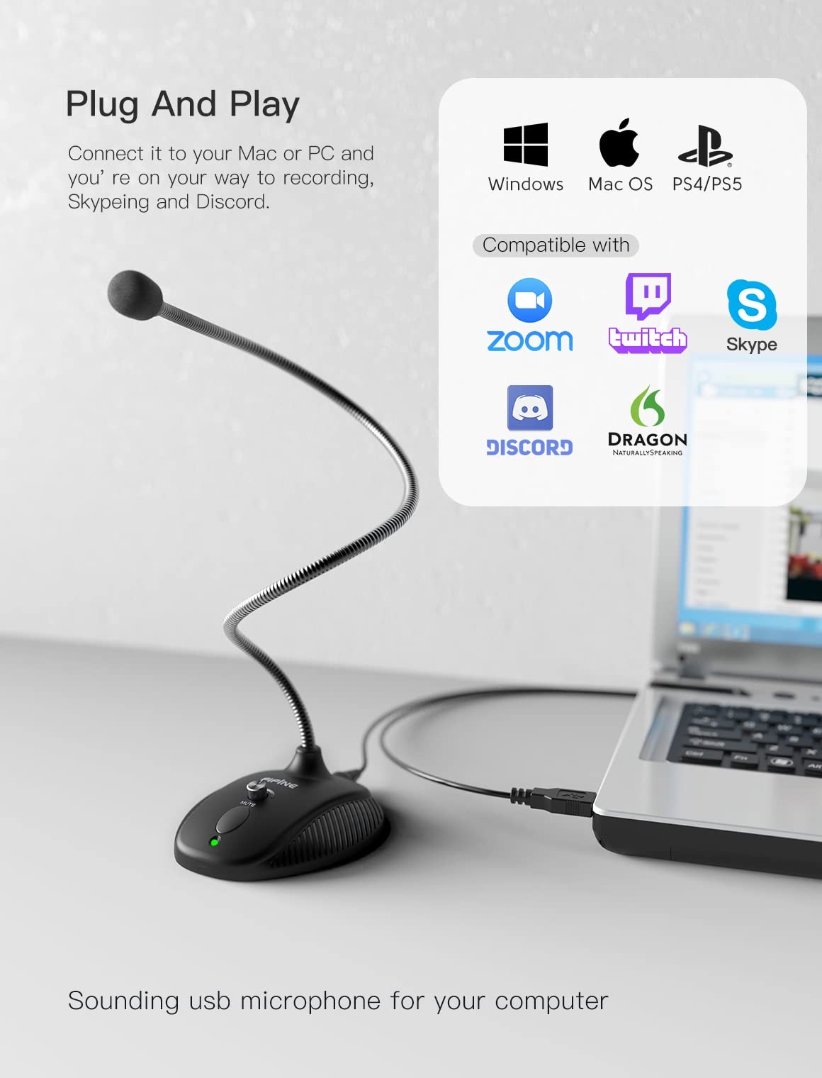 Fifine USB Computer Microphone, Plug &Play Desktop Condenser PC Laptop Mic,Mu...
