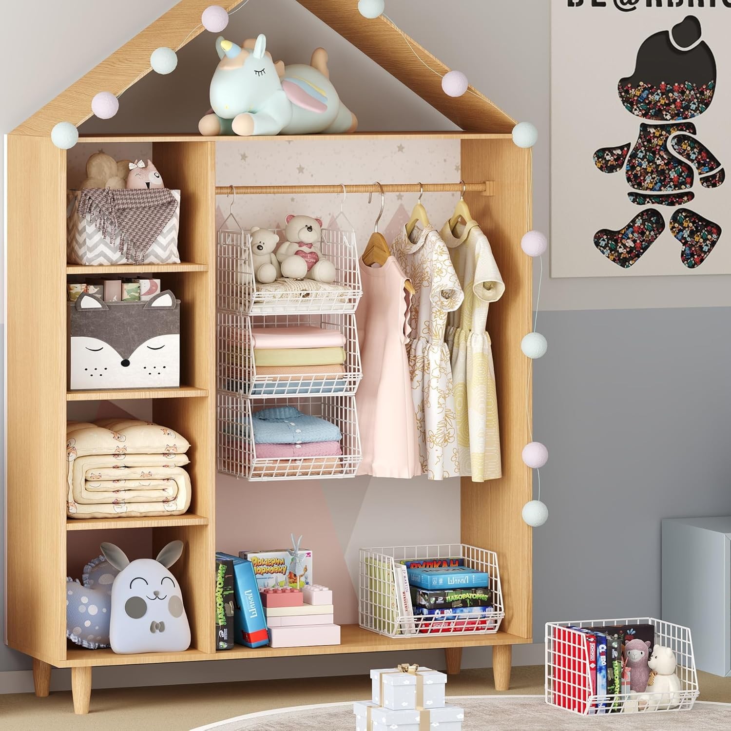 X-cosrack 4 Tier Closet Hanging Organizer, Foldable Closet Shelving with 2 Hangi