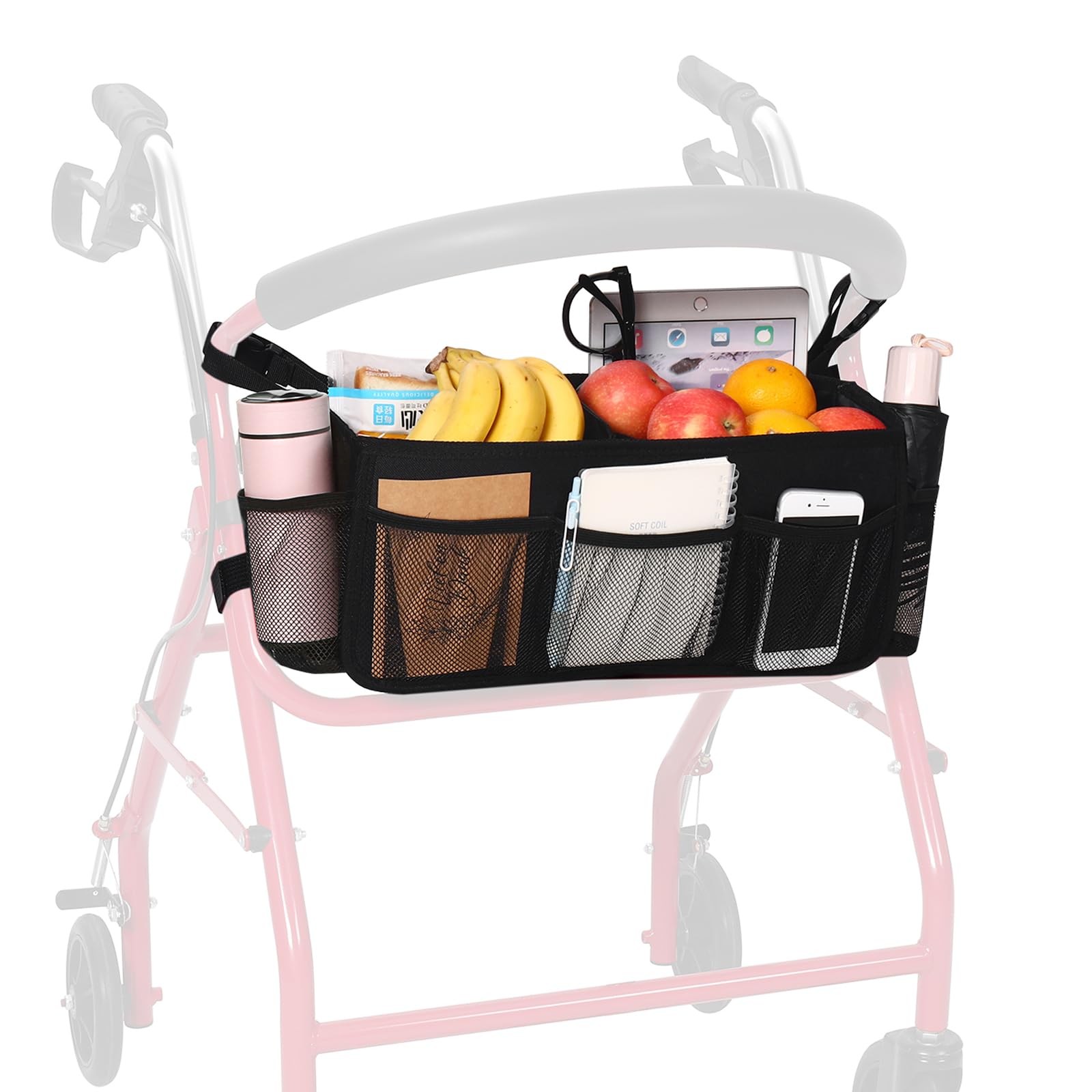 Upgraded Rollator Basket, Large Walker Accessories Bag with Multiple Pockets,...