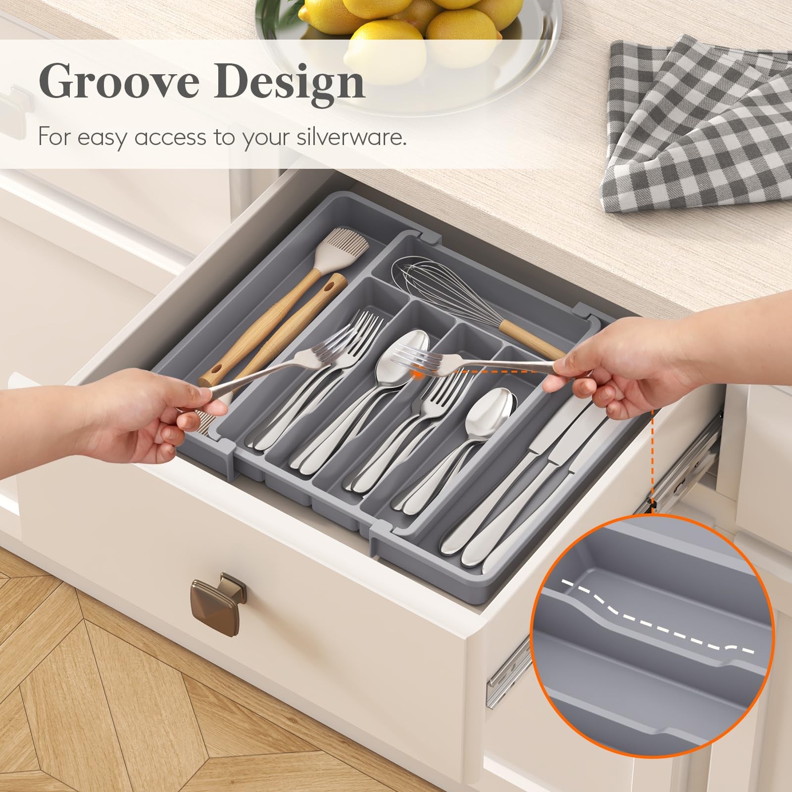Lifewit Silverware Drawer Organizer, Medium (8.5-14''W x 12''D), Gray