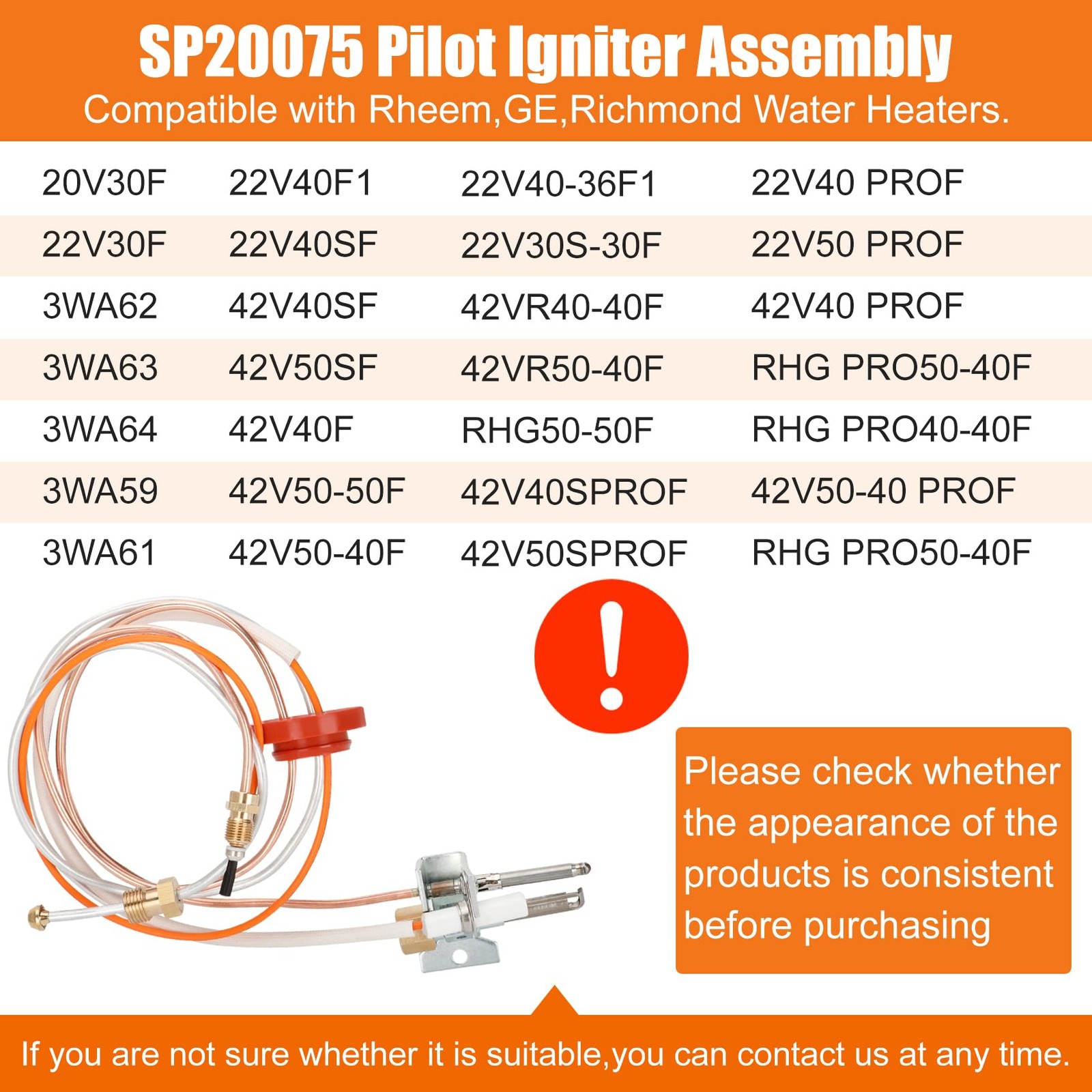 Upgraded SP20075 Pilot and Igniter Assembly Compatible with Rheem Water Heate...