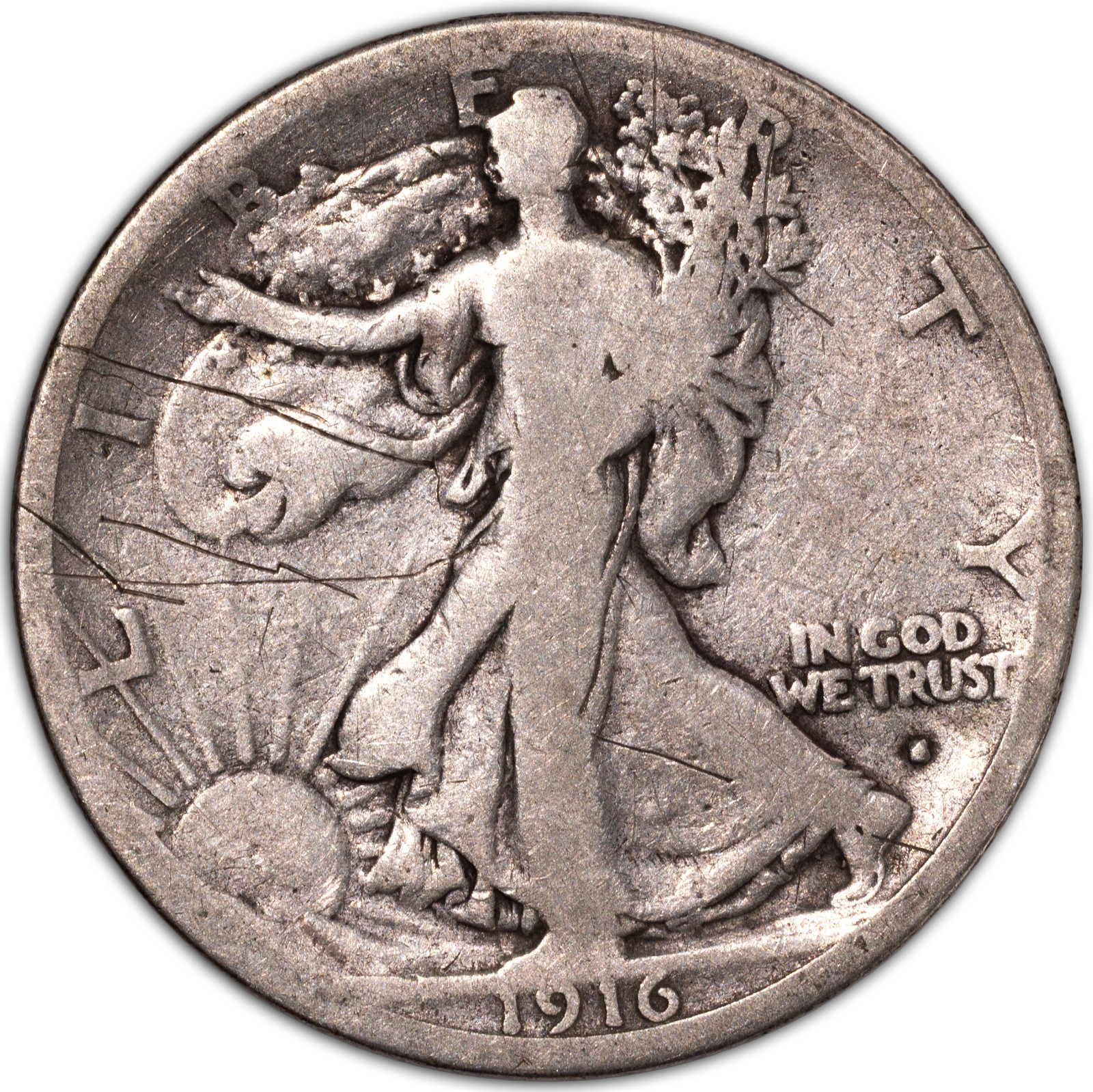 1916-S Very Good Walking Liberty Silver Half Dollar 50c San Francisco VG+ Detail