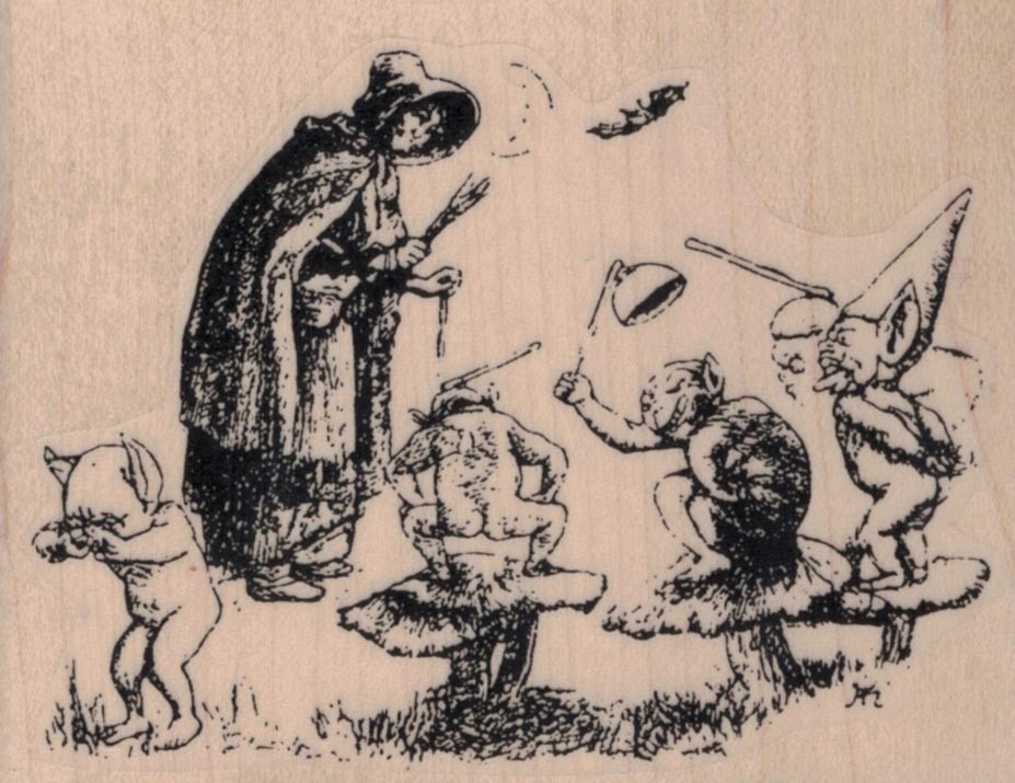 Witch With Familiars 3 1/4 x 2 1/2" Rubber Stamp, Halloween Stamp, Witch Stamp