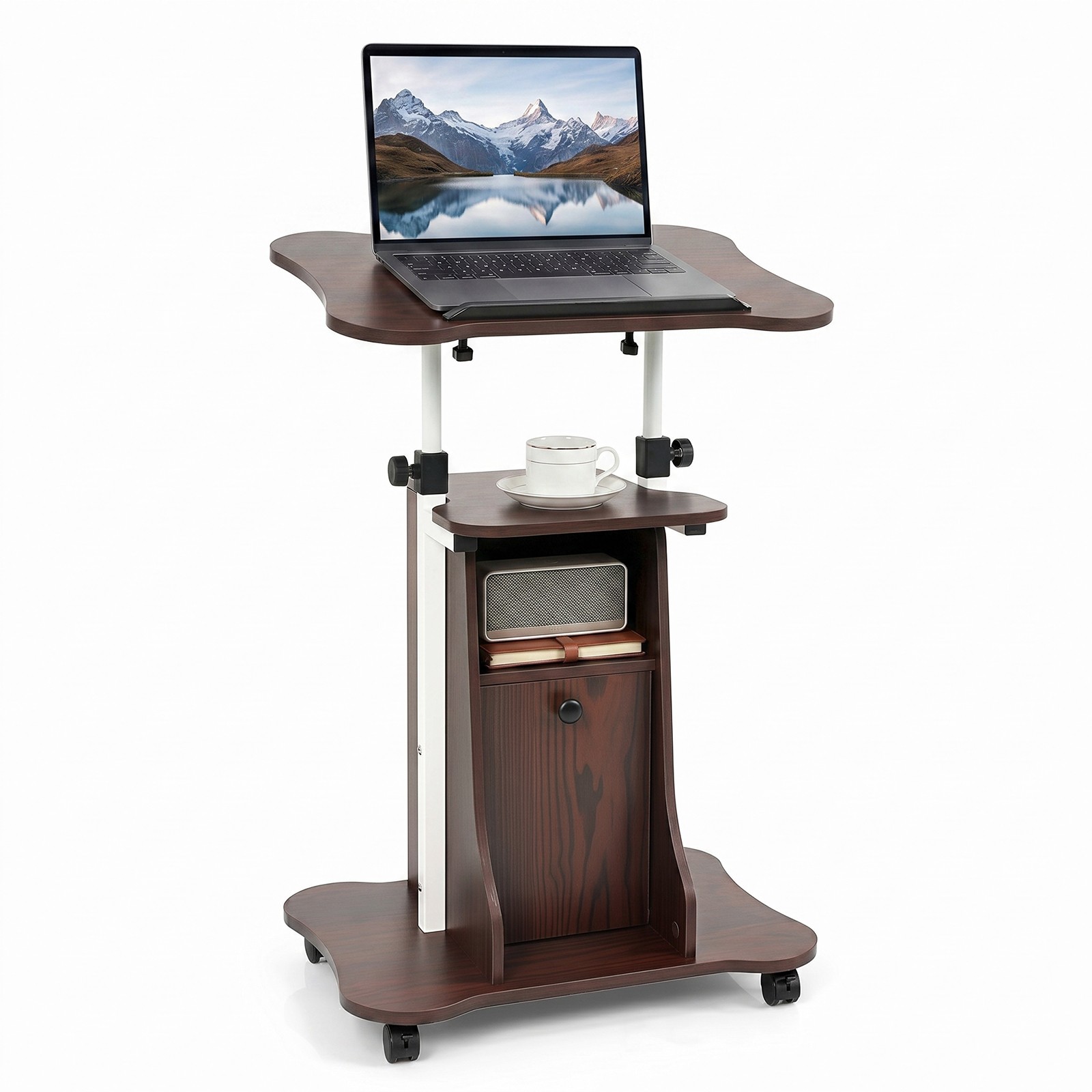 Mobile Podium Stand, Height Adjustable Laptop Cart w/Tilting Top Storage Cabinet