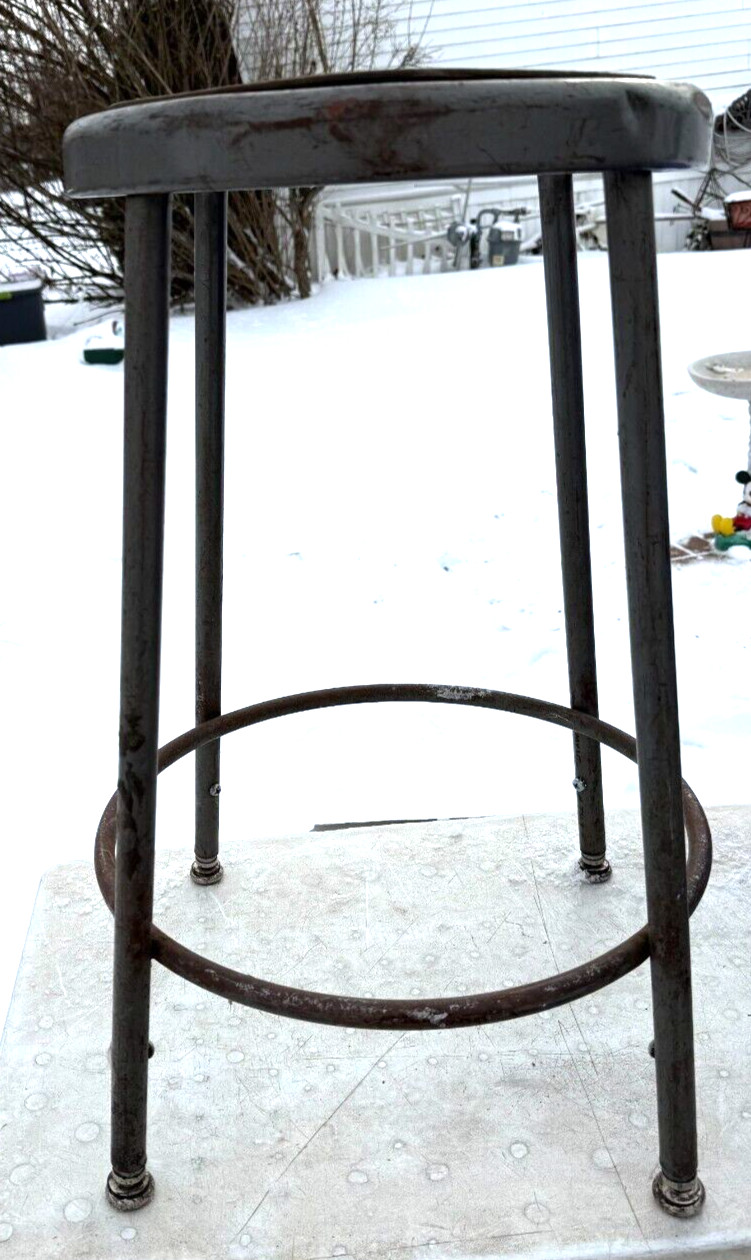 Vintage Krueger Industrial Adjustable Steel Factory Stool Chair USA