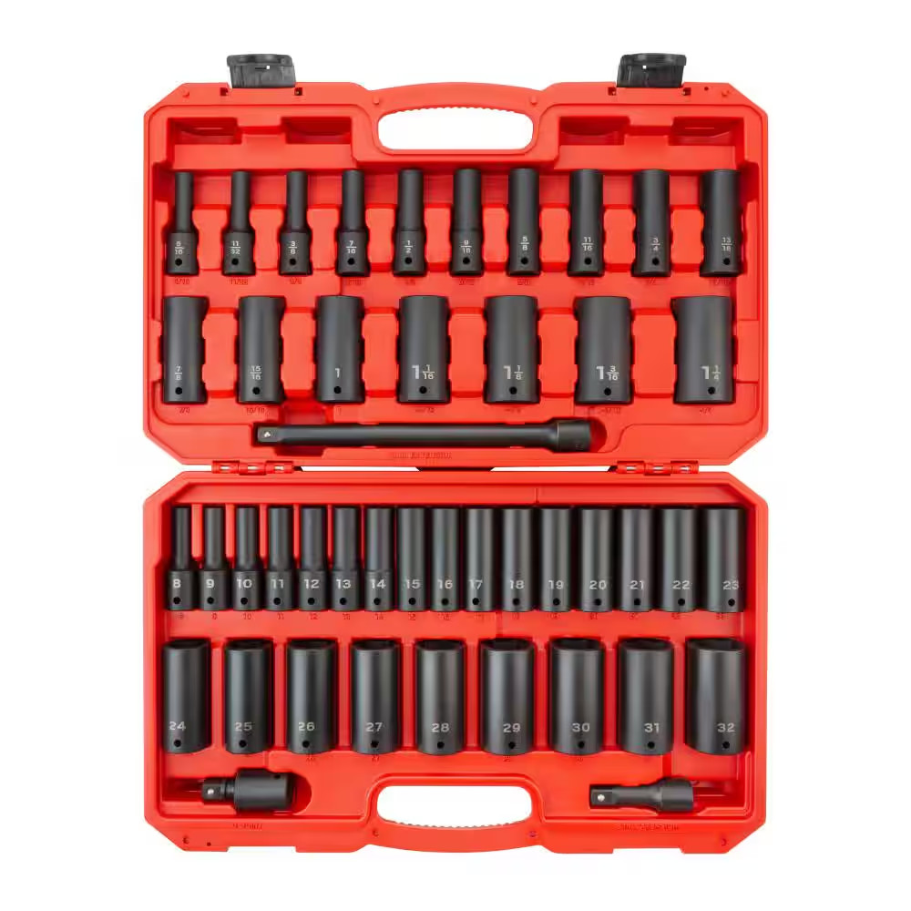 1/2 In. Drive Deep 6-Point Impact Socket Set, 45-Piece (5/16 - 1-1/4 In., 8 Mm -