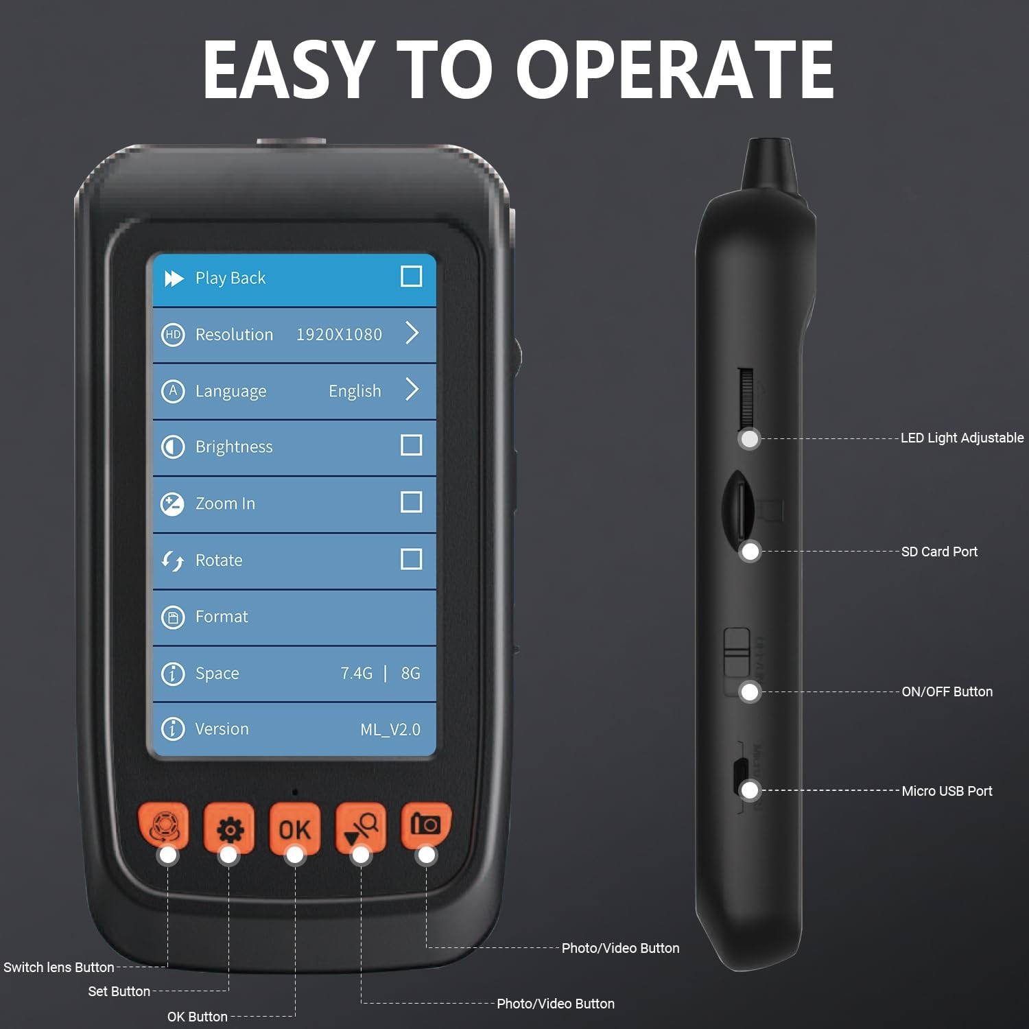 Endoscope Camera with Light, 4.3" IPS Screen Inspection Borescope Camera