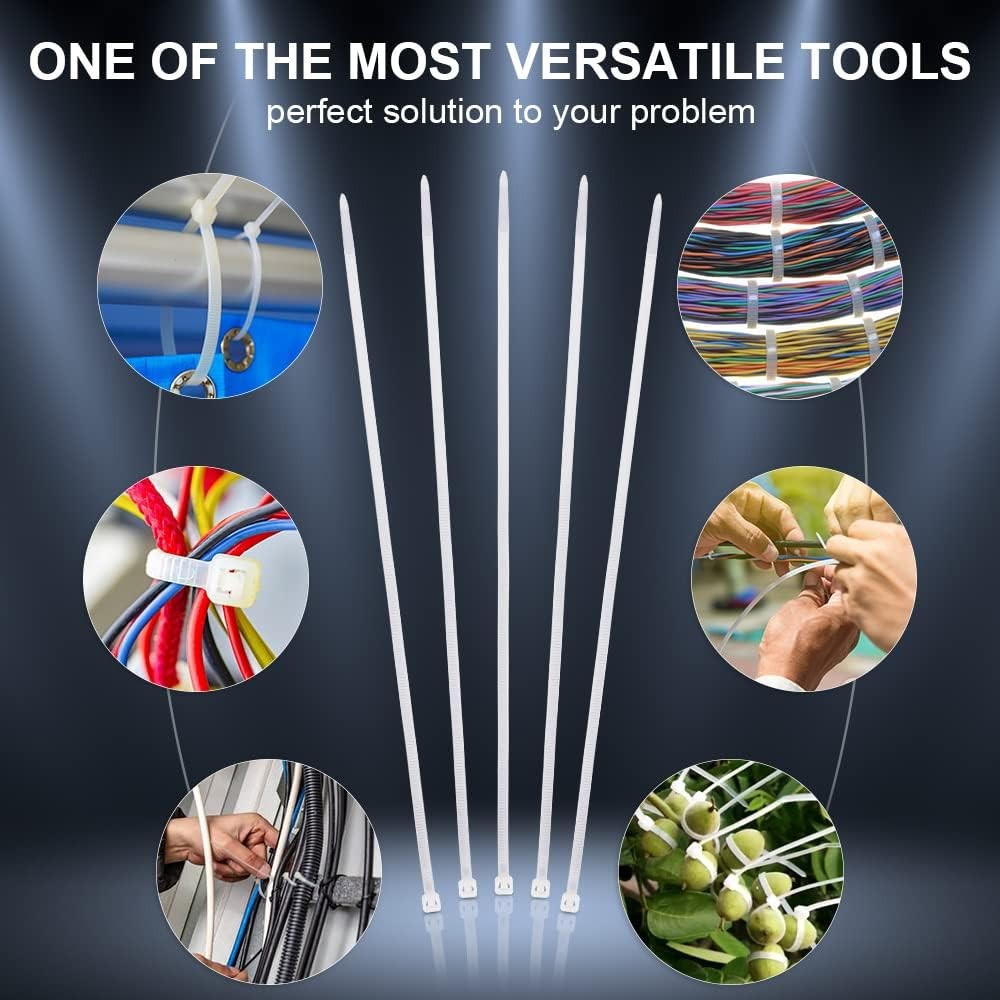 12 Inch Zip Cable Ties (100 Pieces), Self-Locking Premium Nylon Cable Wire Ti...