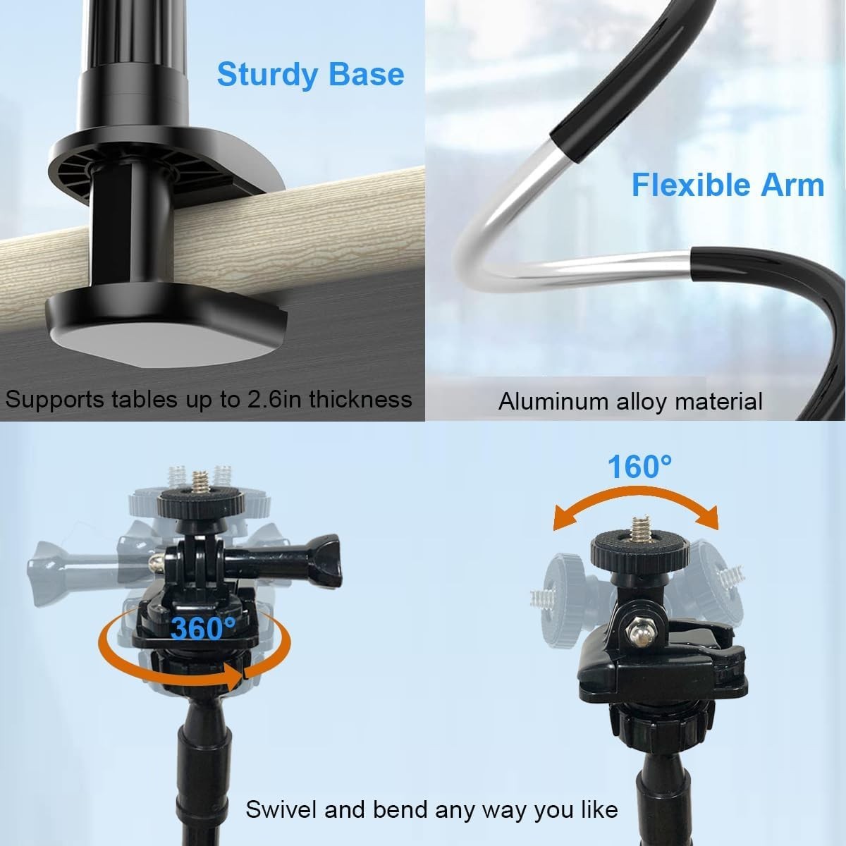 30 Inch Webcam Stand Camera Mount, Upgraded Thick Base Flexible Gooseneck Camera