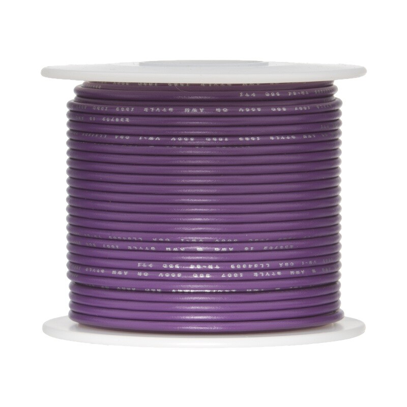 22 AWG Stranded Topcoat Hook Up Wire, Violet, 100 ft, 0.062" Dia, UL1007, 300V