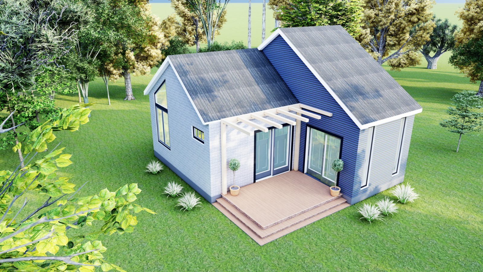 460sqft Two Bedroom Tiny Home ADU Design Plans – Floor Plan, Elevations