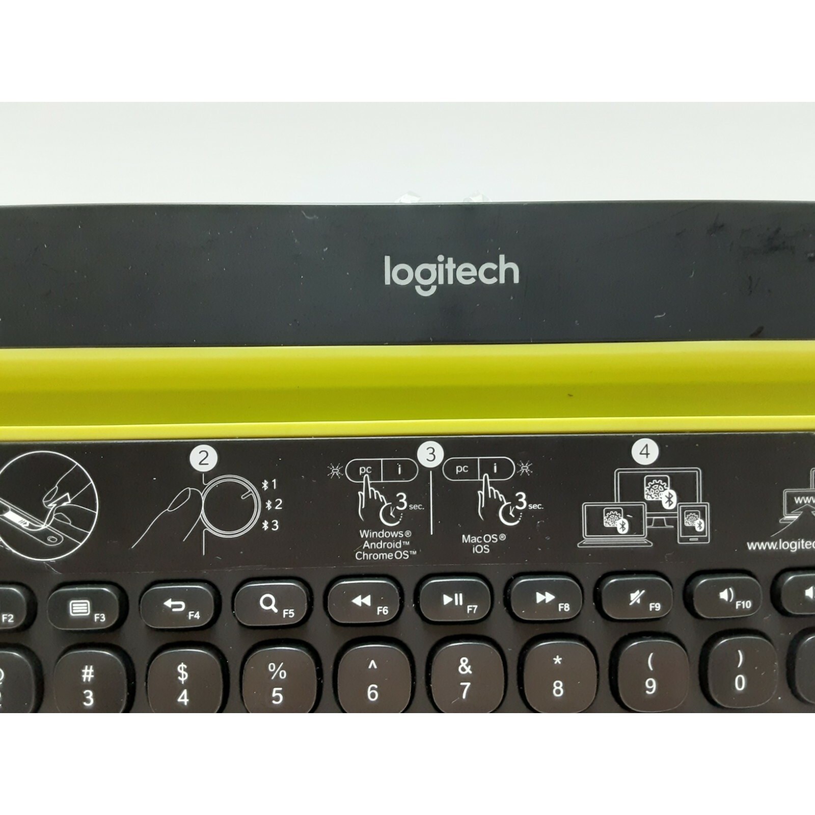 Logitech K480 Bluetooth Multi-Device Keyboard Black Lime Green Tablet Phone Slot
