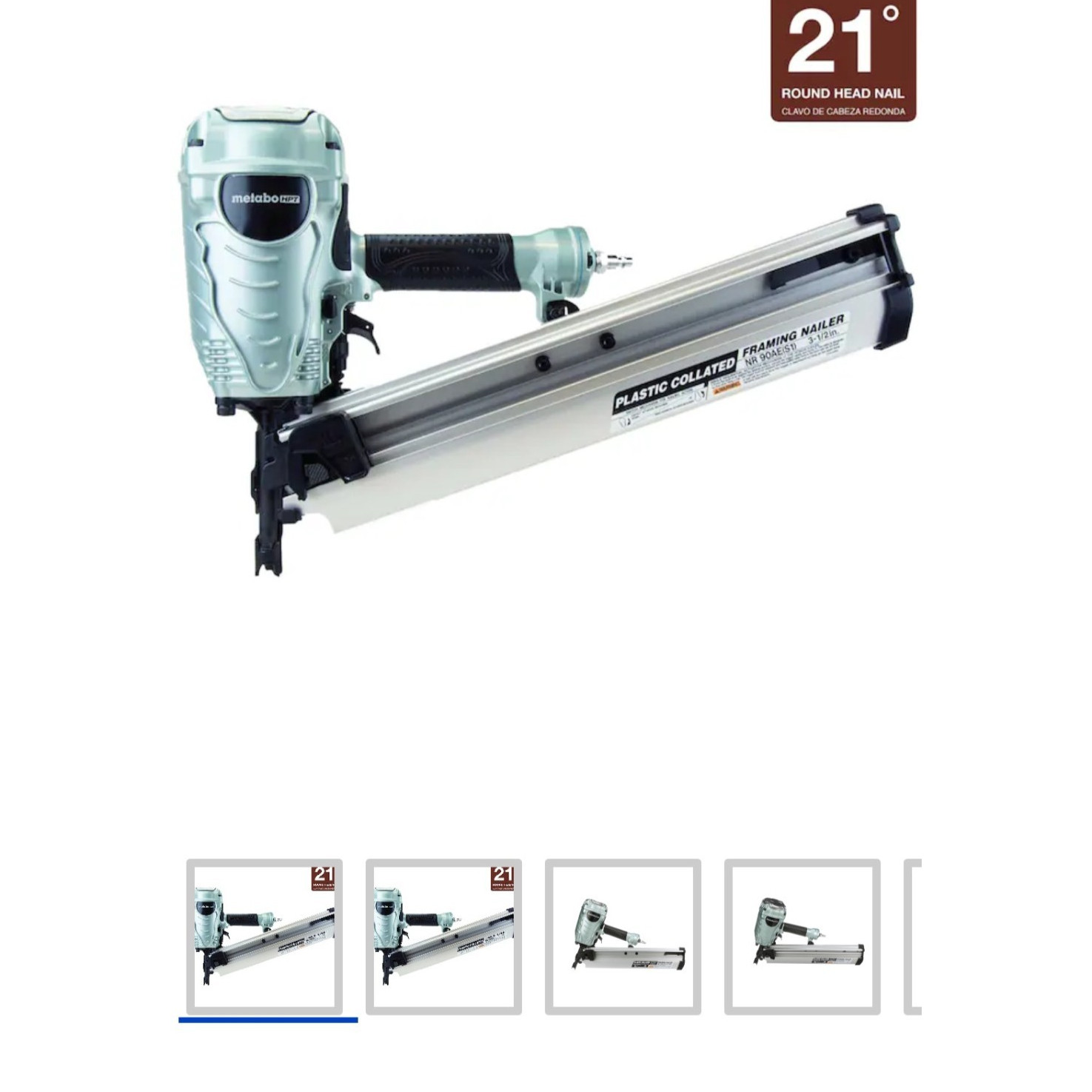 Metabo HPT NR90AES1 21 Degree Pneumatic Framing Nailer Kit 2"-3-1/2" Nails