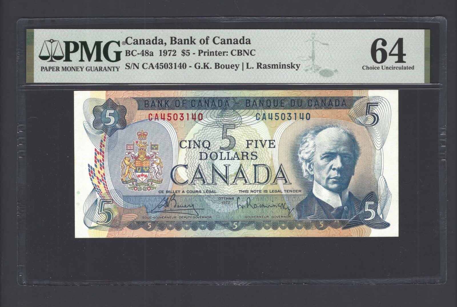 Canada 5 Dollars 1972 BC-48a Uncirculated Grade 64