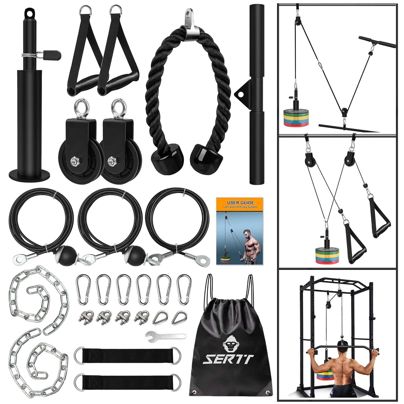 SERTT Weight Cable Pulley System Gym, Upgraded Cable Pulley Attachments for L...