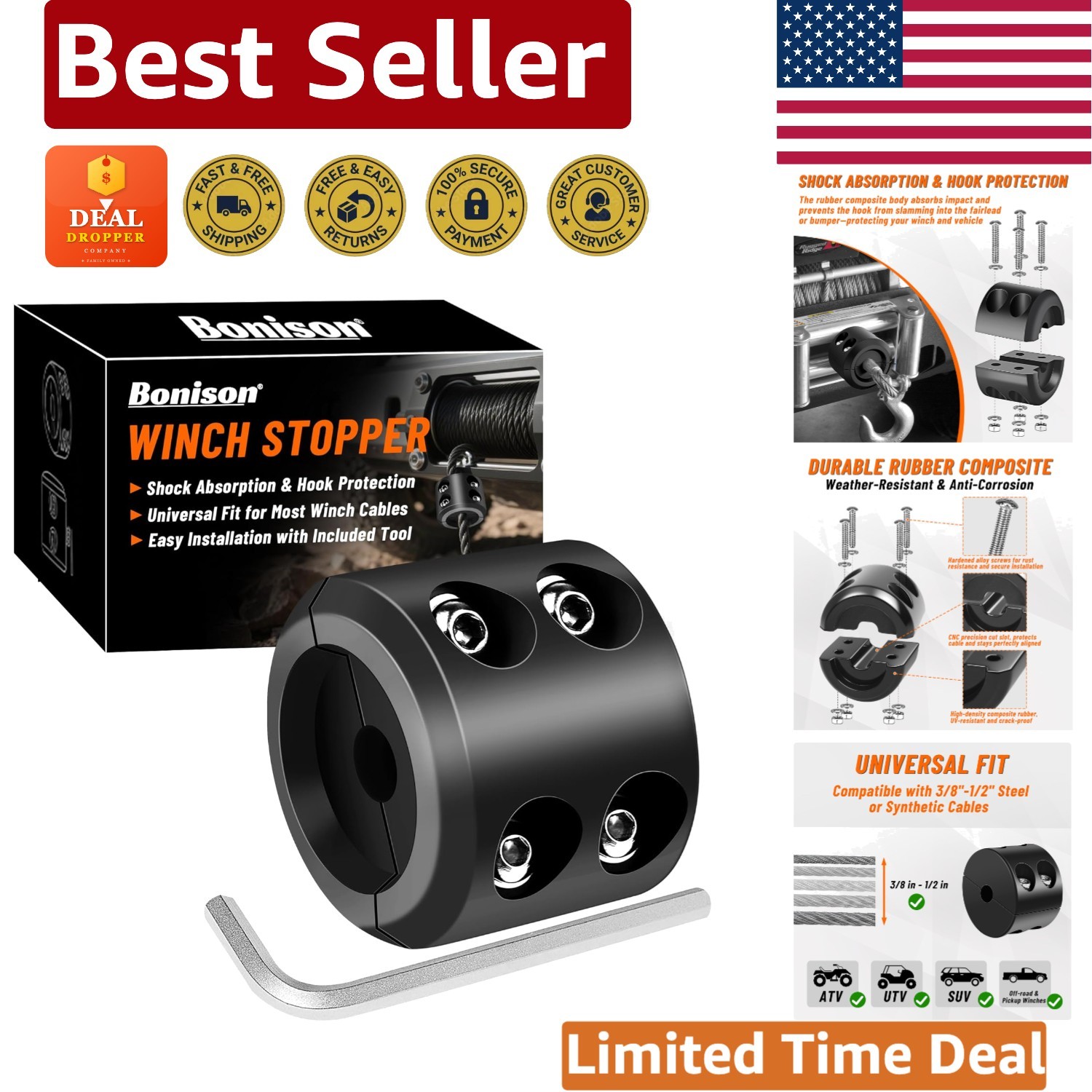 Durable Winch Cable Stopper for Trucks and ATV - Prevents Damage & Wear