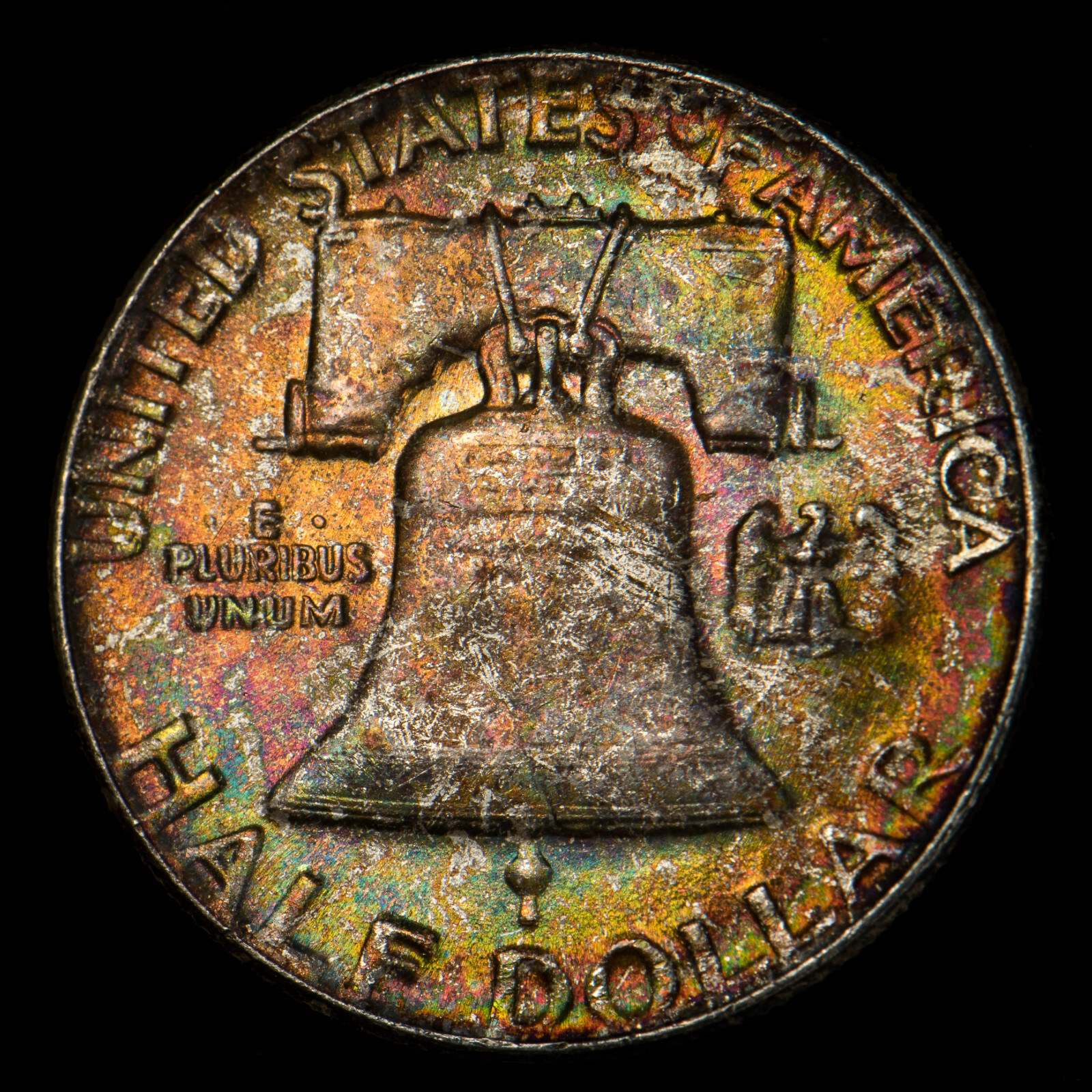 1954 50c Franklin Silver Half Dollar - PQ Rainbow Toning - NGC MS 65 FBL - X6224