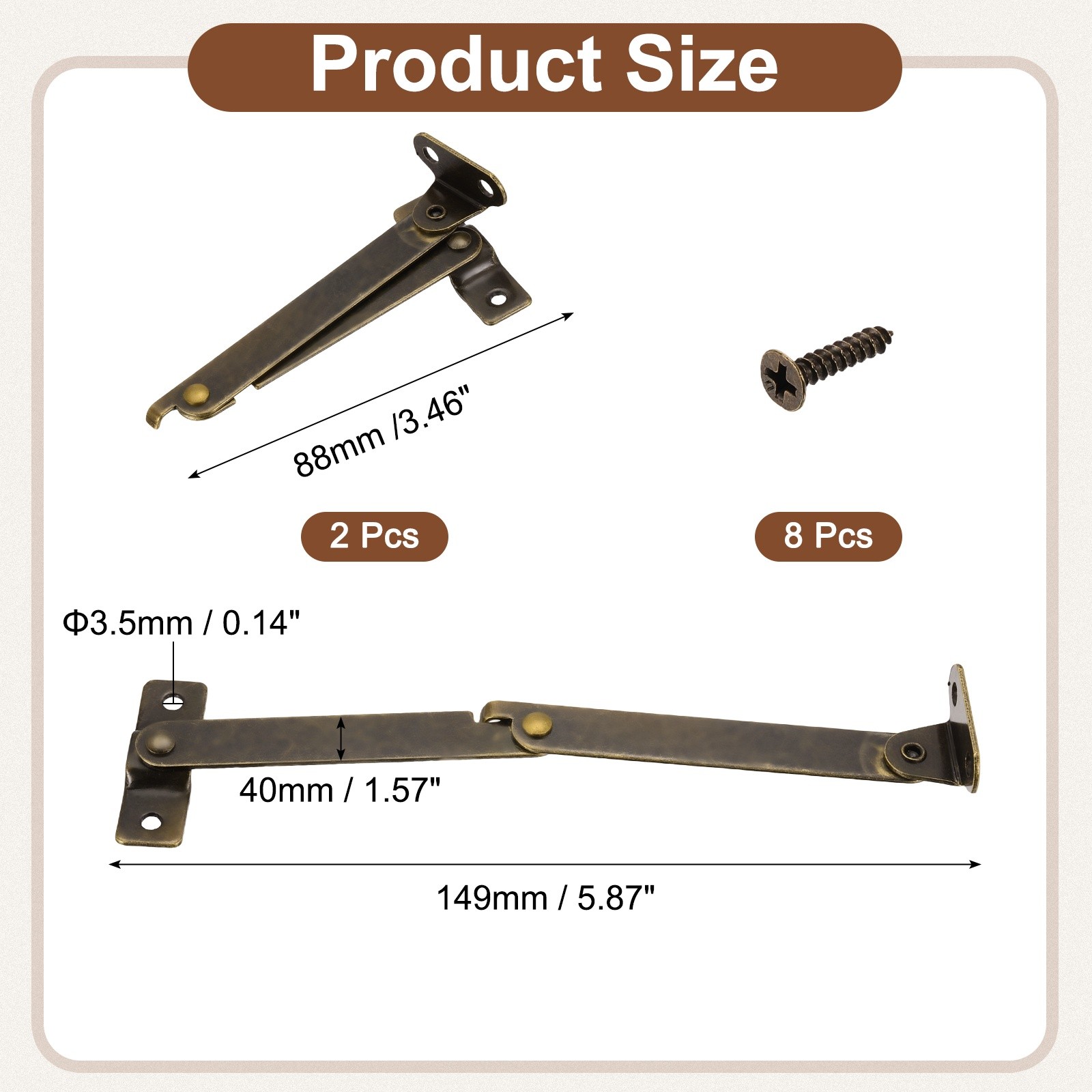 2Pcs Folding Lid Support Hinges, 3.5" 180 Degree Rotatable Hinge, Bronze Tone