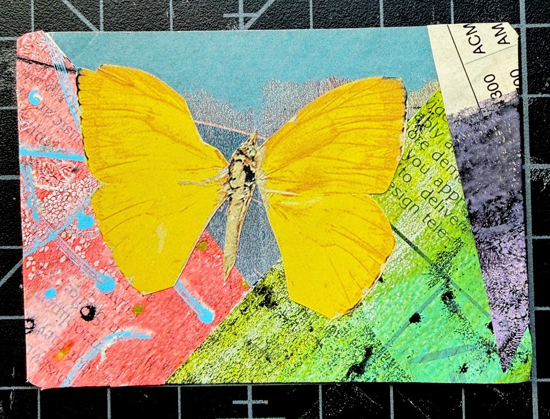 ACEO Mixed Media Collage Gel Print Butterfly Art – Lala - OOAK Original Signed
