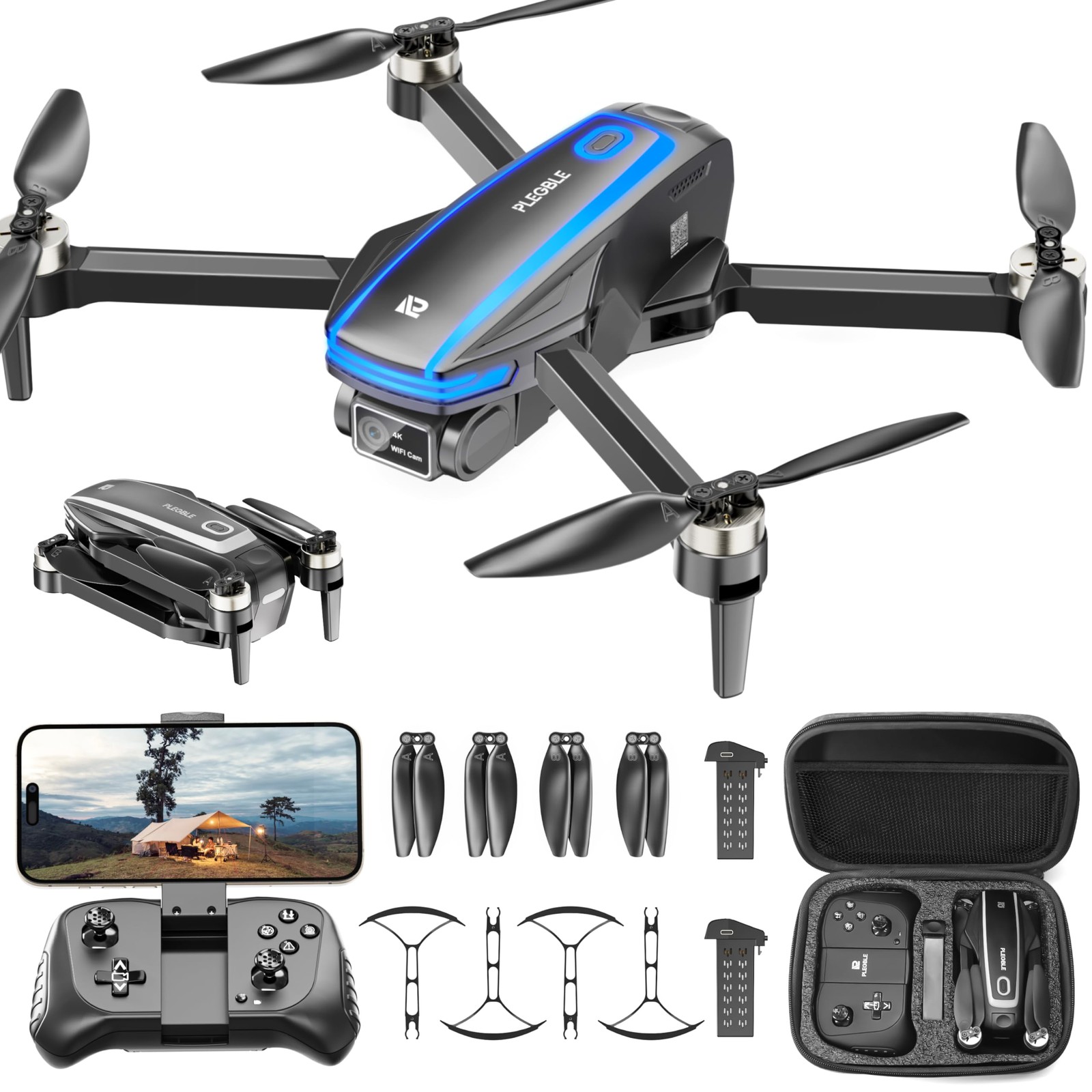 Drones with Camera for Adults 4K, Beginner RC Drone Anti-Lost Alarm Black