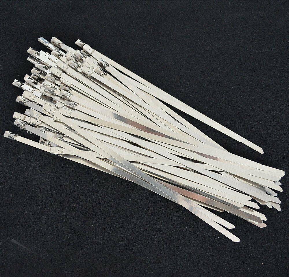 100Pcs Chrome 6" Stainless Steel Header Wrap Straps Self Locking Cable Tie #U YG