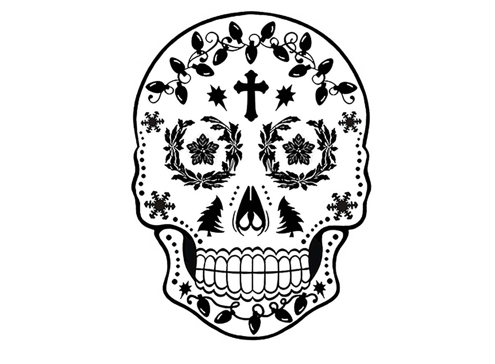 Christmas Sugar Skull 4 pcs 2.75 Inch Black Fused Glass Decals