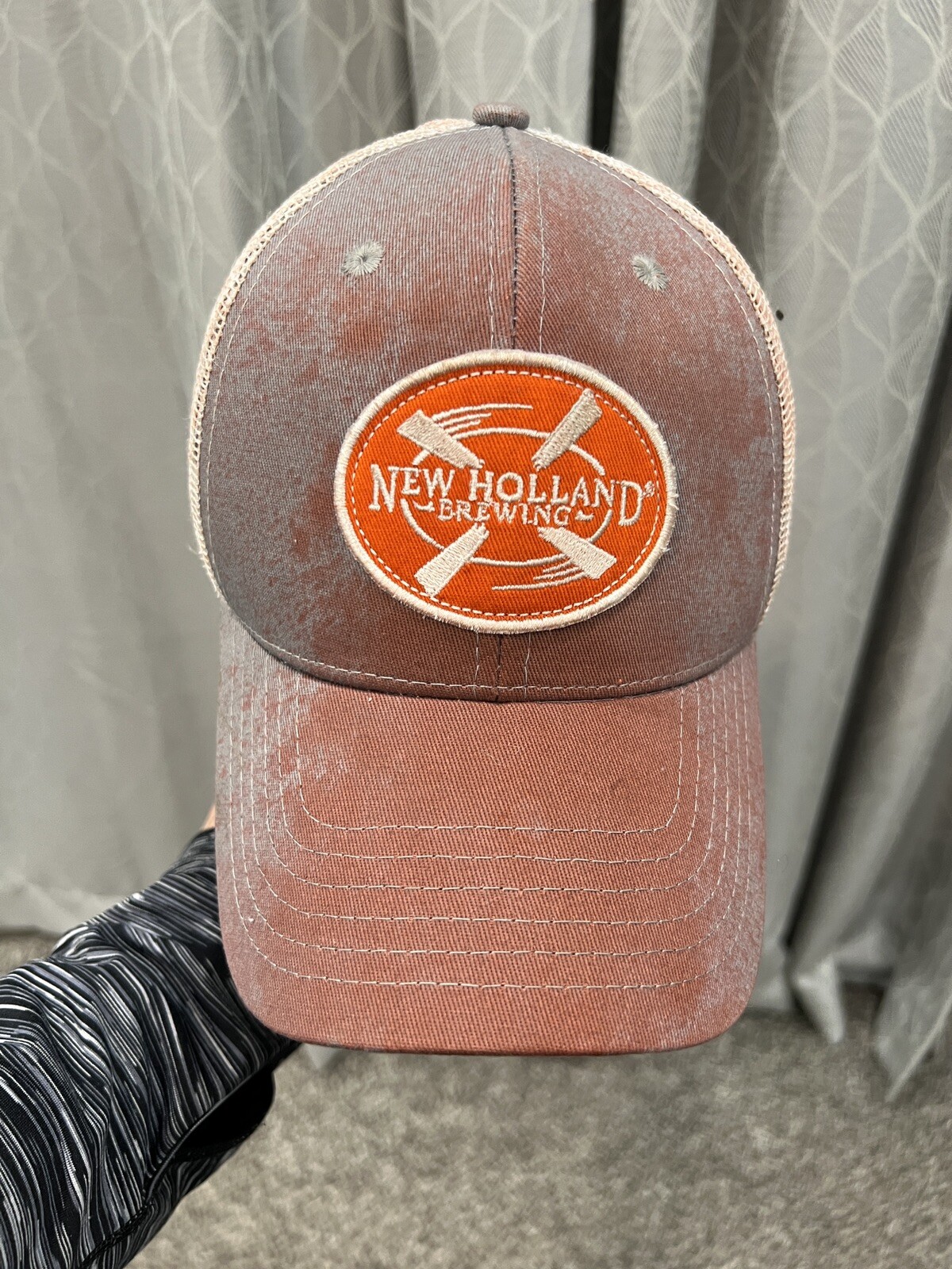 New Holland Brewing Company Logo Distressed Paint splotch Truckers Hat Cap Adj