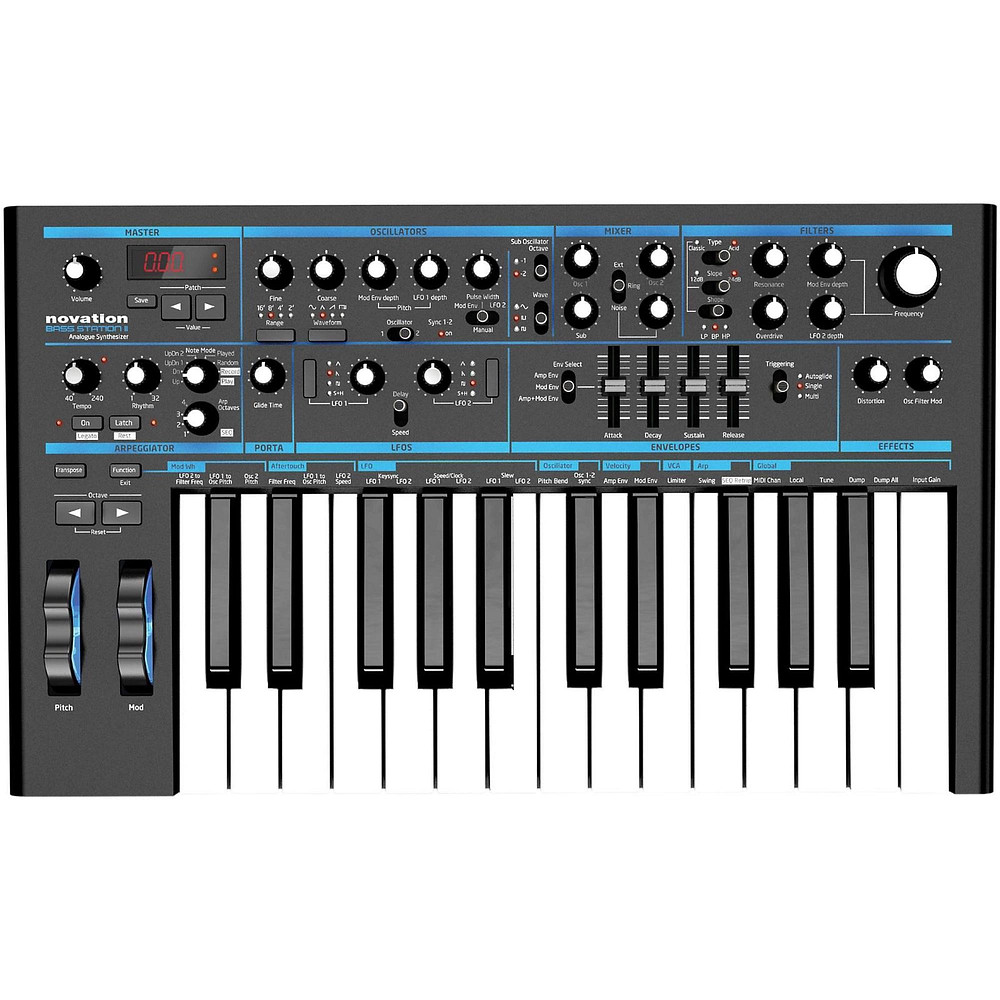 Novation Bass Station II Analog Synthesizer 25 Key Black Tin Analog Distortion