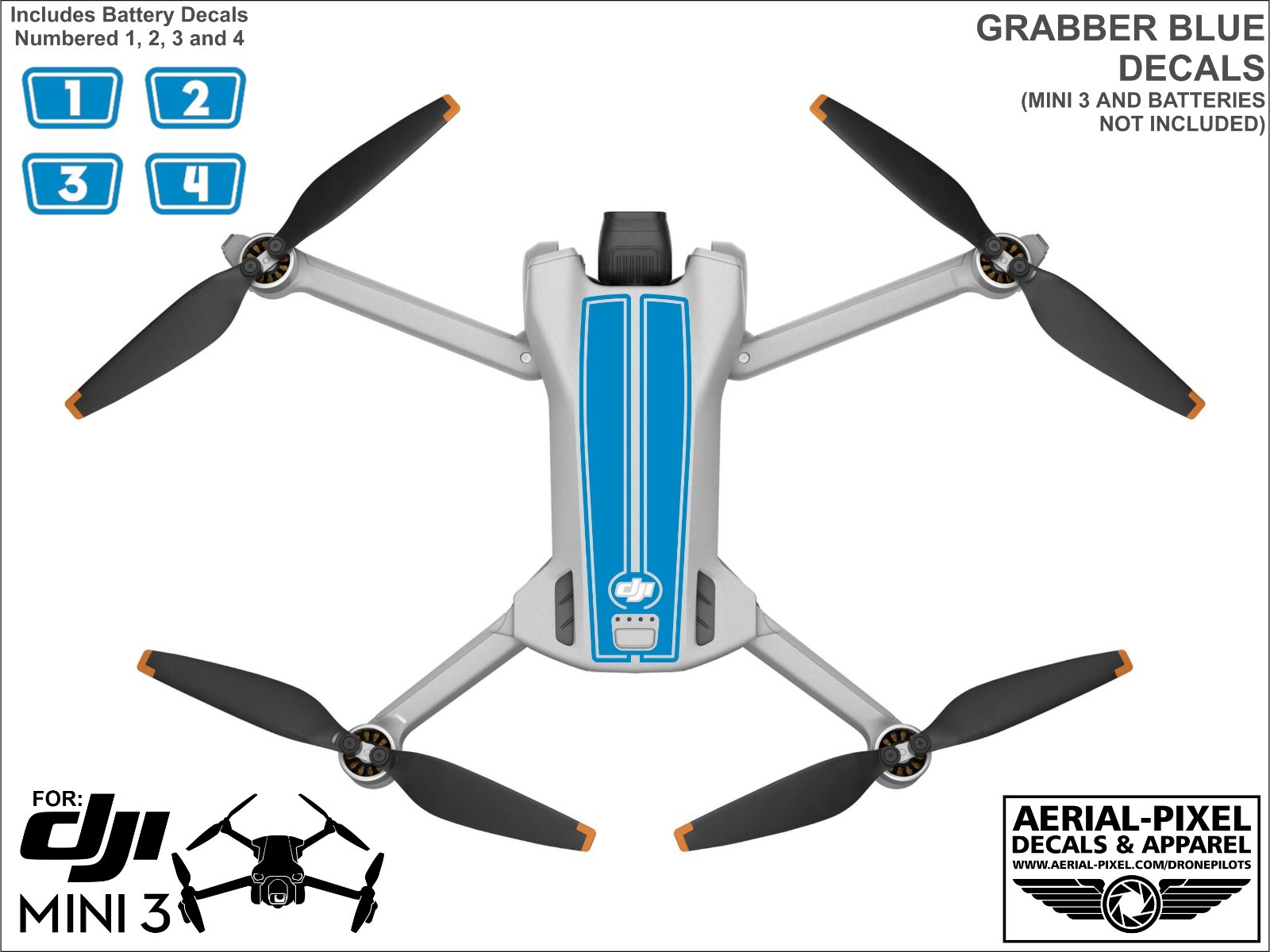 DJI Mini 3 Racing Stripes With Battery Decals Number #1-4 Sticker Skin