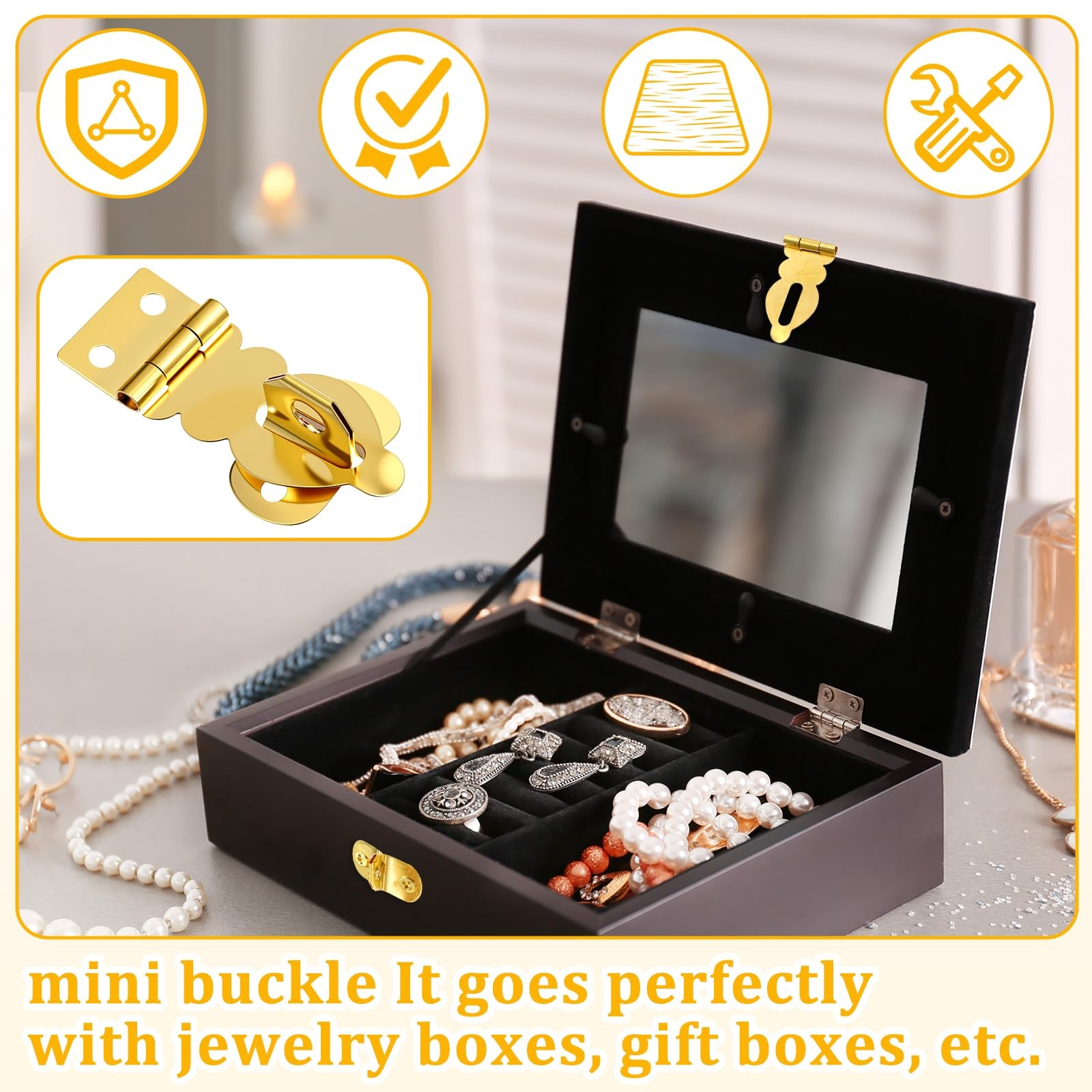 10Pcs Brass Solid Padlock Hasp, Gold Metal Latch with Screws, Mini