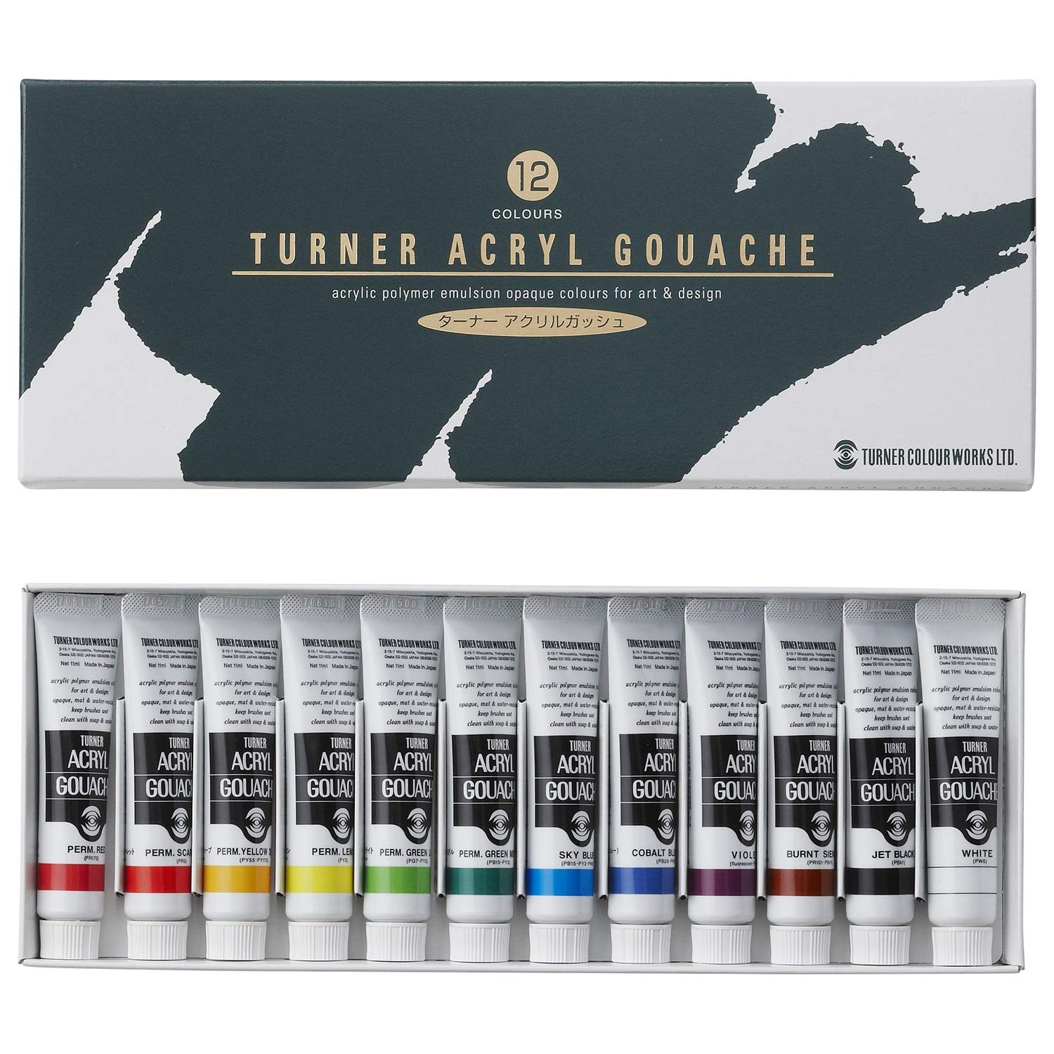 Turner acrylic gouache 12 color set school by 11 ml (Pack of 12), mulch