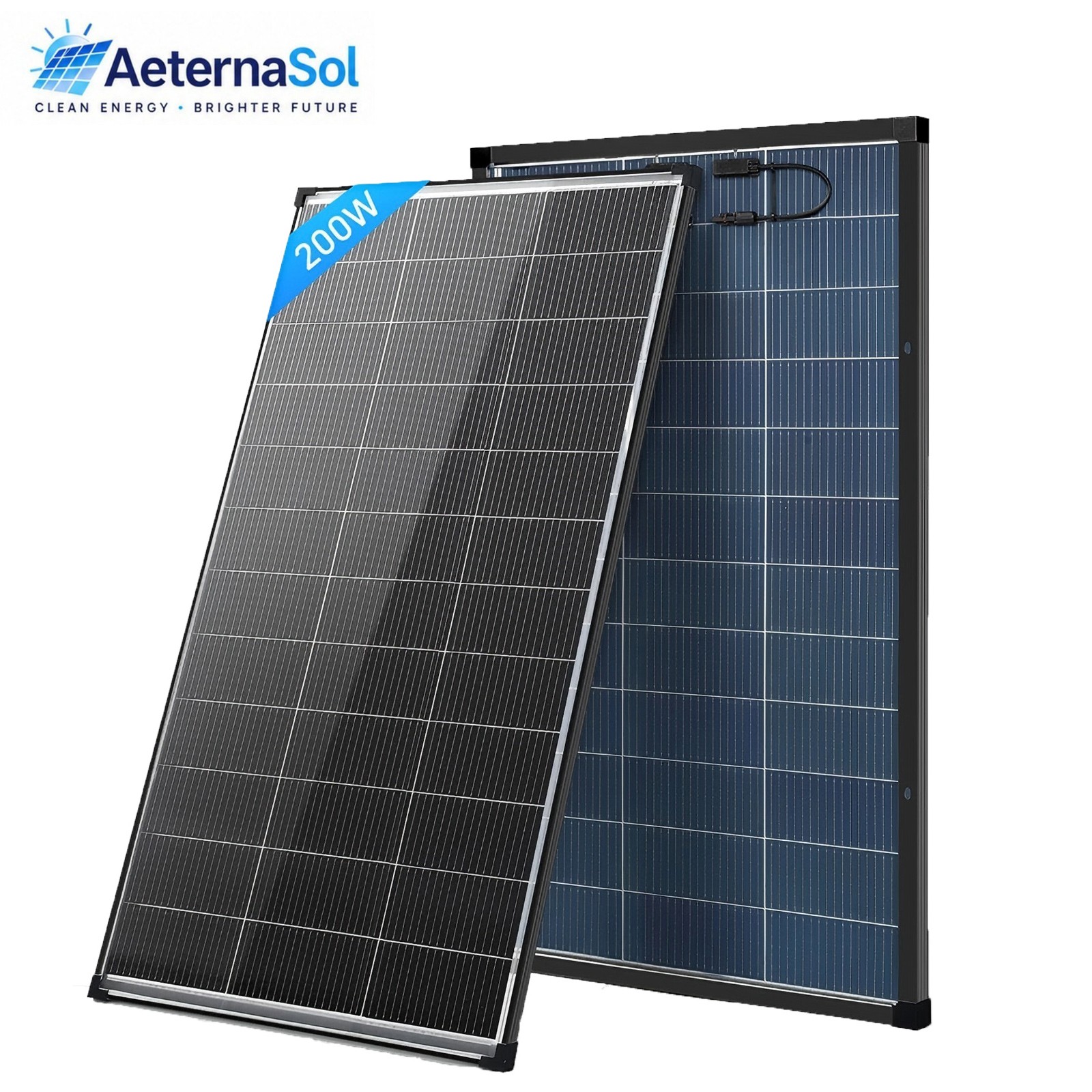 AeternaSol 200W Bifacial Solar Panel 18V N-Type Mono PV RV Home Off-Grid Battery