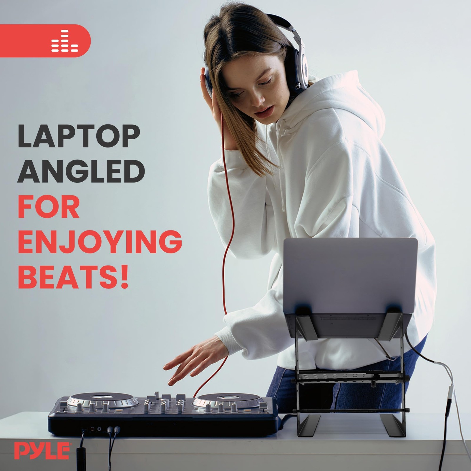 Pyle DJ Laptop Stand with Storage Shelf, Portable Adjustable Computer Black