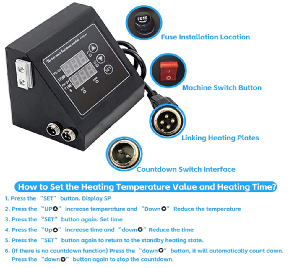 Digital Temperature K Type Dual Display Controller Box for 15x15 Heat Press Mchn