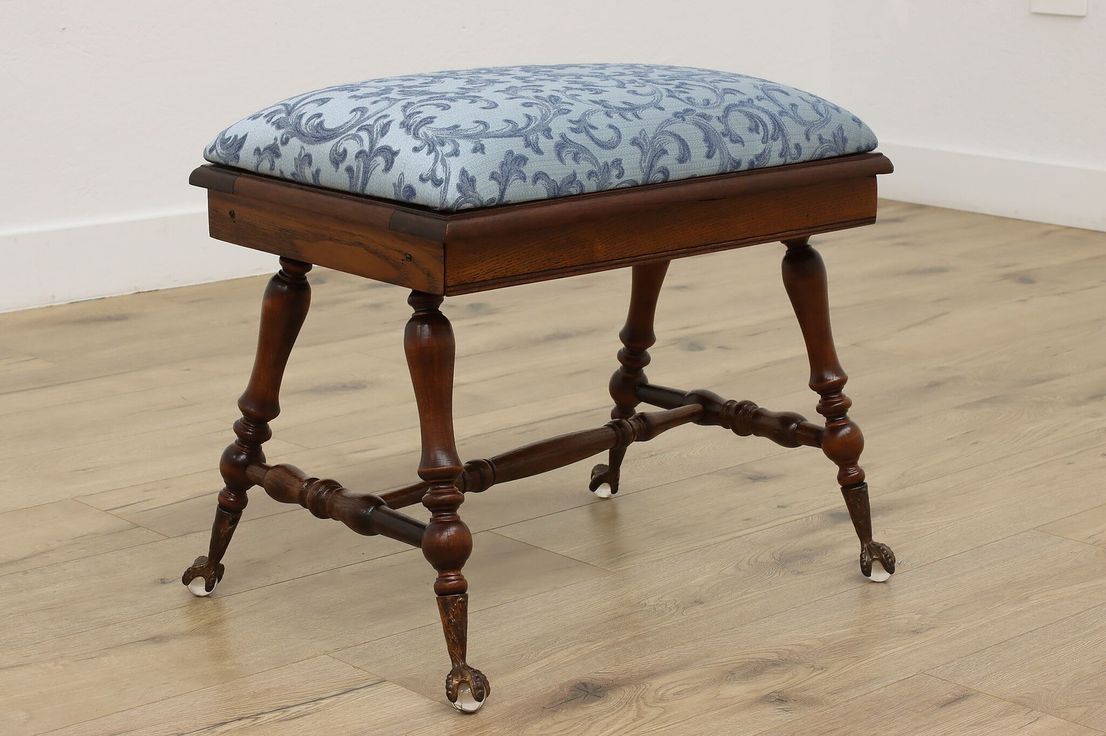 Victorian Antique Glass Ball Foot Bench or Stool New Fabric #55122