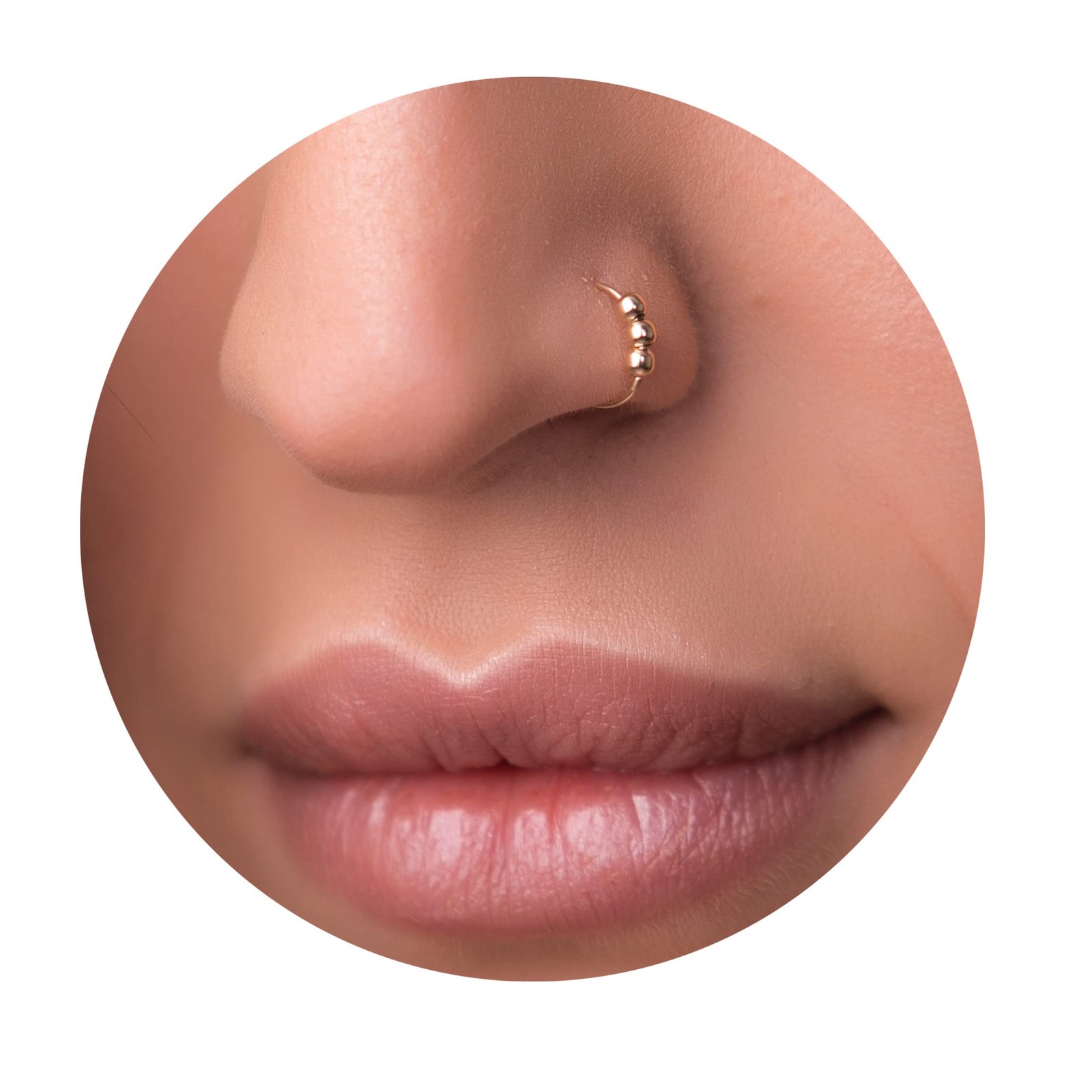 Tiny 14k Gold Filled Beaded Nose Ring - 24 Gauge Thin Handmade Nose Hoop Gold Fi