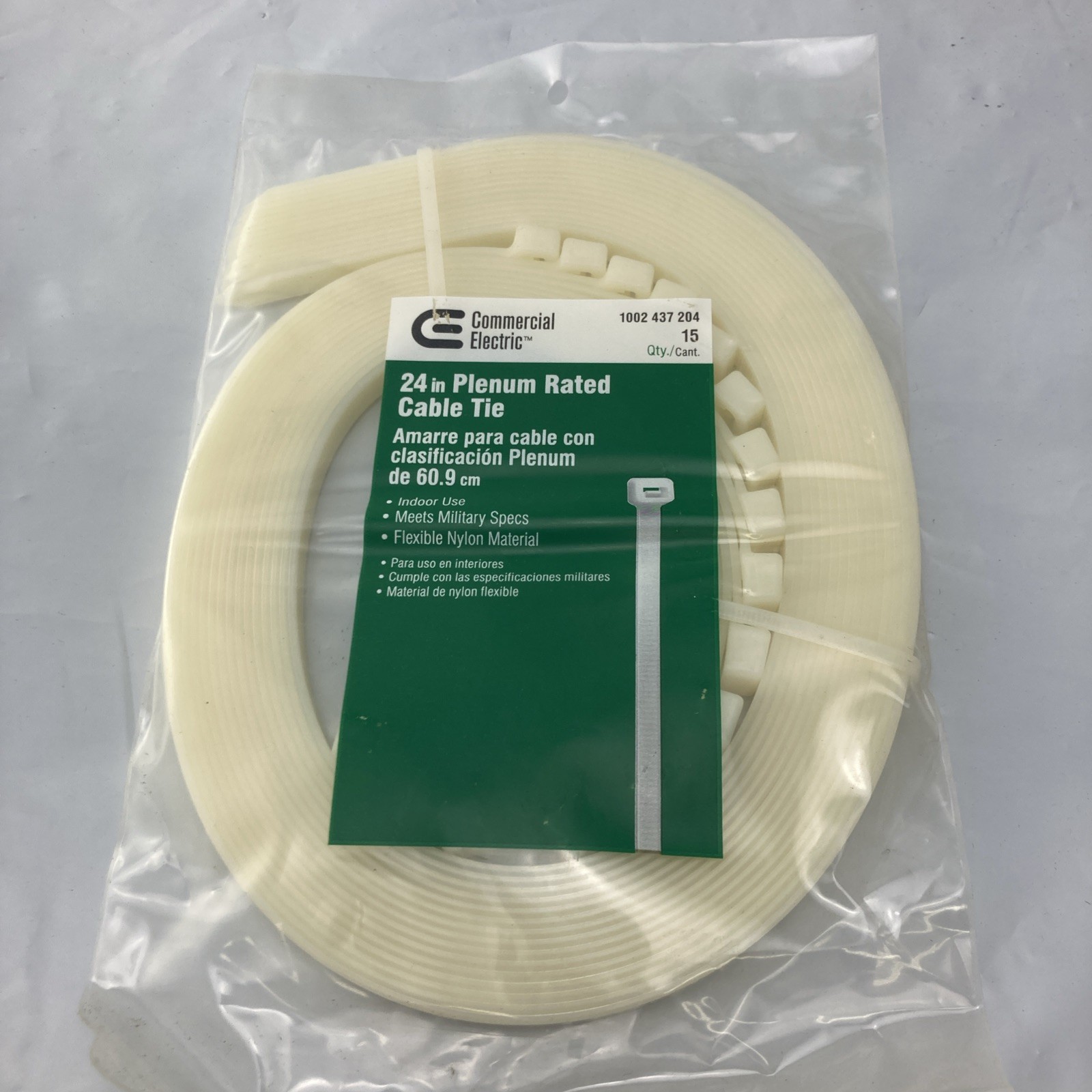 Commercial Electric 24 inch 175 lb. Heavy Duty Cable Ties, Natural, 15 Pack NEW
