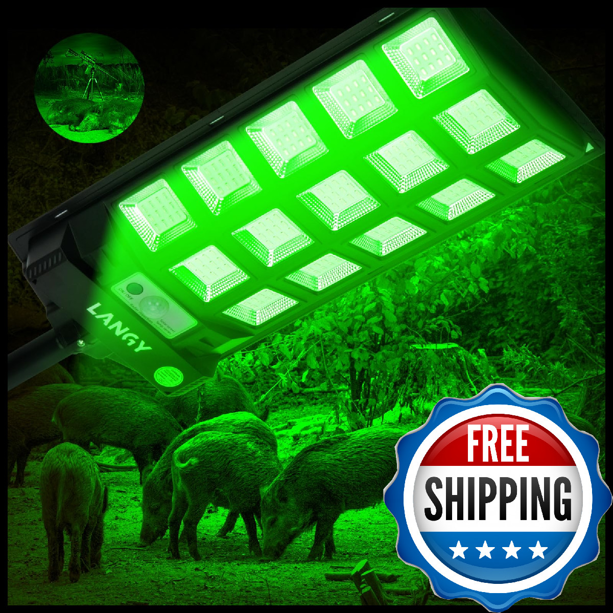 LANGY Hog Lights 12000LM Waterproof, Green Light for Night Hunting with Remote C