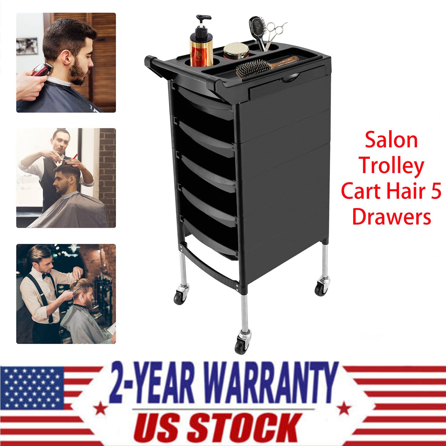 Salon Trolley Cart Hair 5 Drawers, Storage Organizer Portable Barber Station