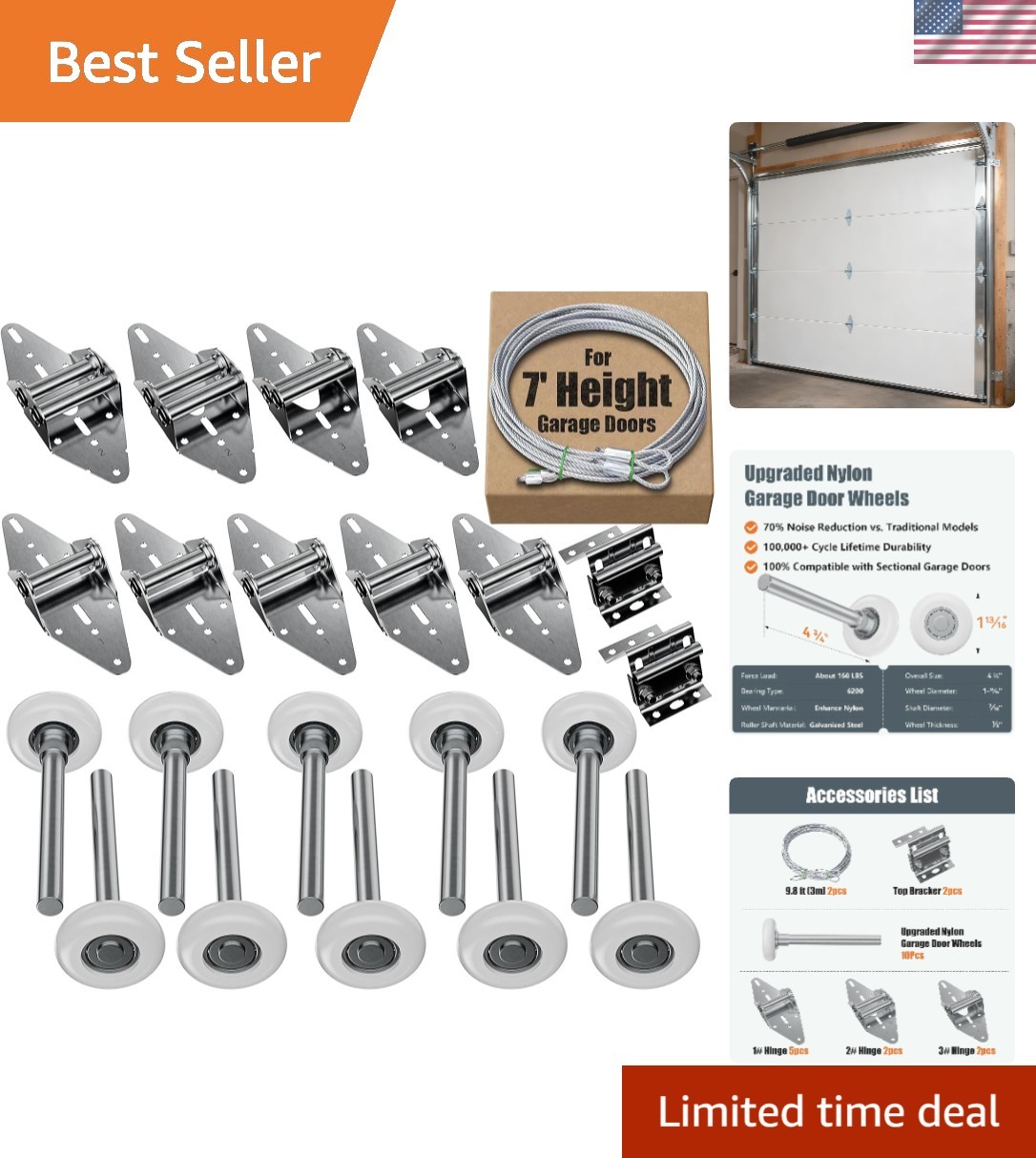 20- Quality Garage Door Hardware Kit for 7' High - Anti-Rust & Efficient