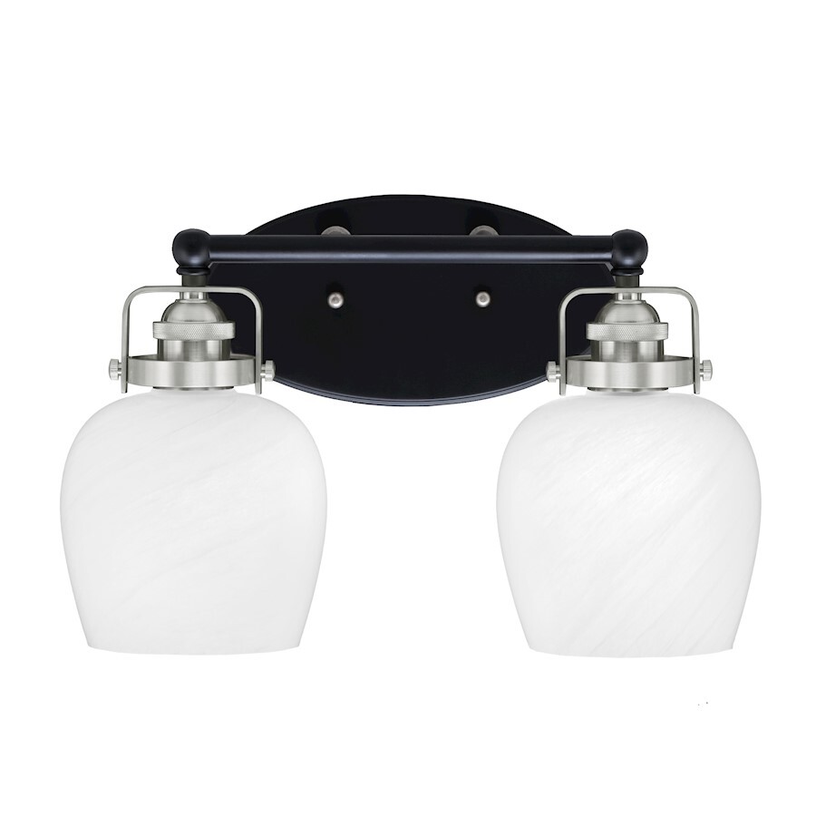 Toltec Easton 2Lt Bath Bar, Black/Nickel/6" White Marble Glass - 1932-MBBN-4811