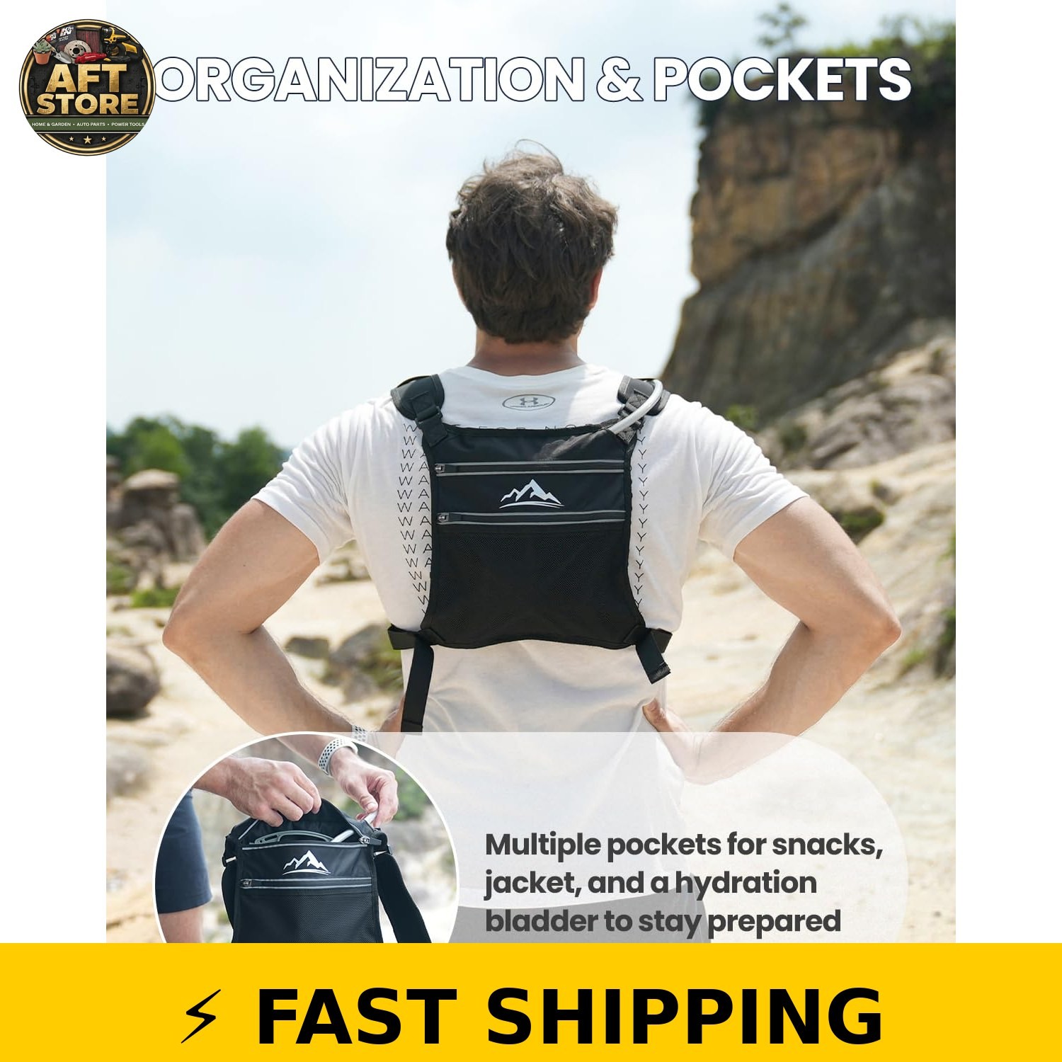 Zelvot Running Vest with 1L Water Bladder - Adjustable Reflective