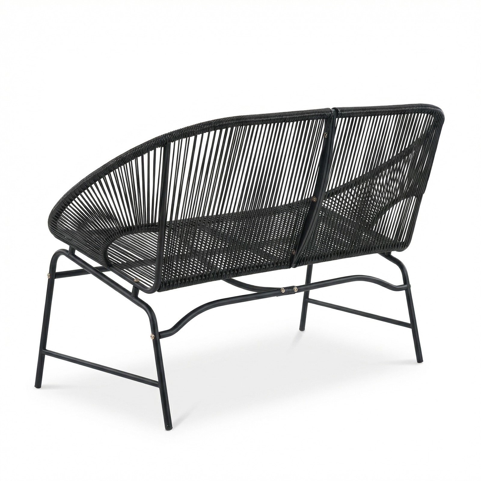 4 Piece Outdoor Patio Conversation Set Black PE Rattan Acacia Wood Table